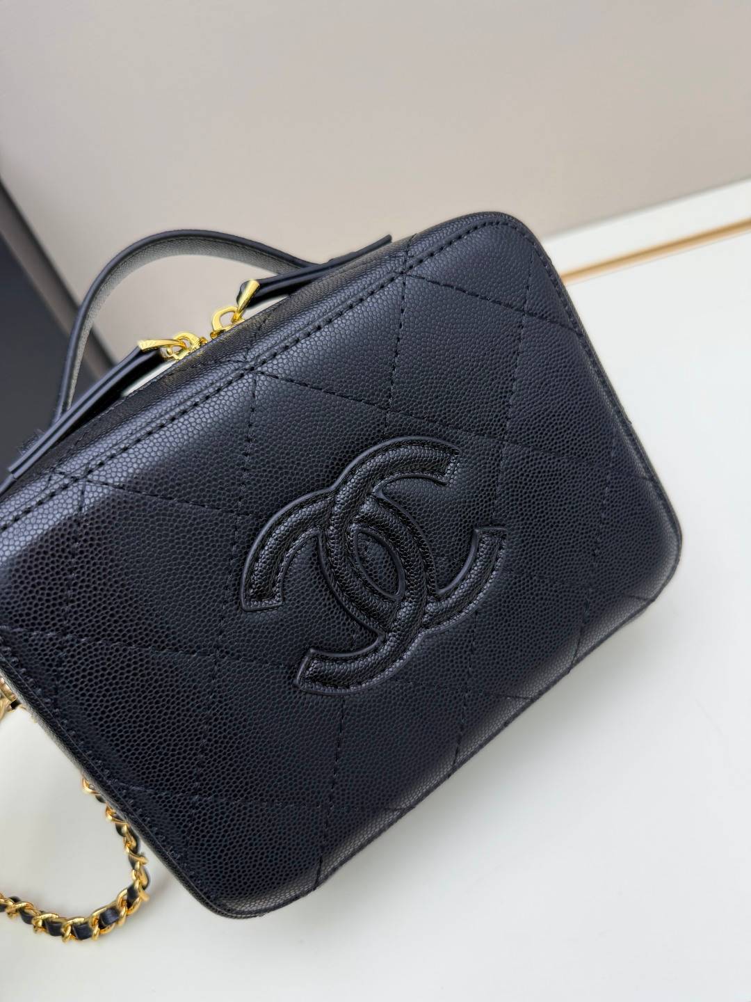 シャネル CHANEL マトラッセ チェーンショルダーバッグ キャビアスキン ブラック ホワイト バイカラー ゴールド金 - 画像 19