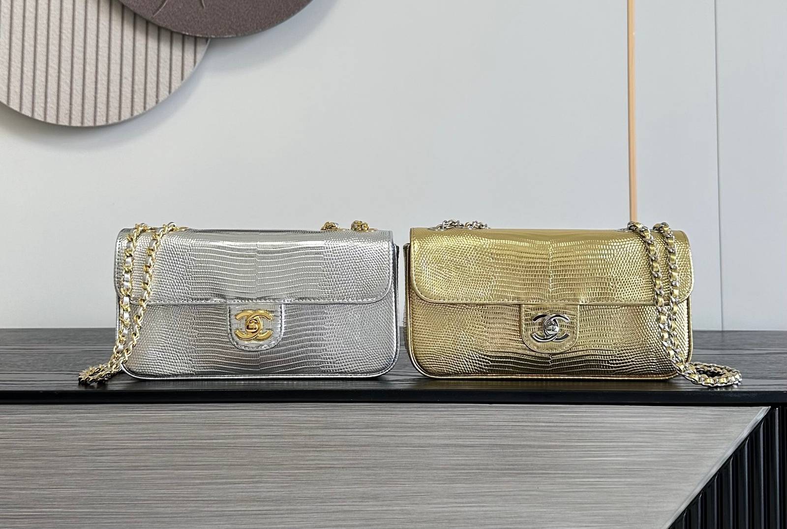 シャネル CHANEL 6430 リザード柄 ゴールド金具 レザー編み込みチェーン フラップバッグ レディース