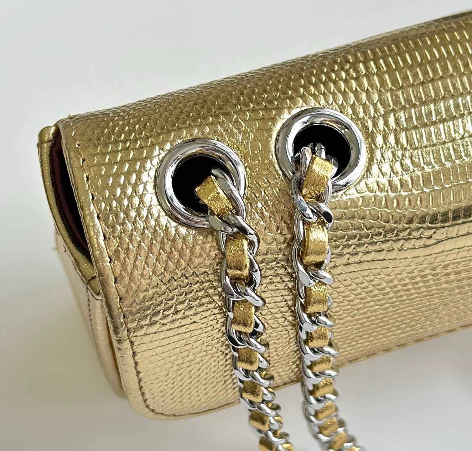 シャネル CHANEL 6430 リザード柄 ゴールド金具 レザー編み込みチェーン フラップバッグ レディース - 画像 4