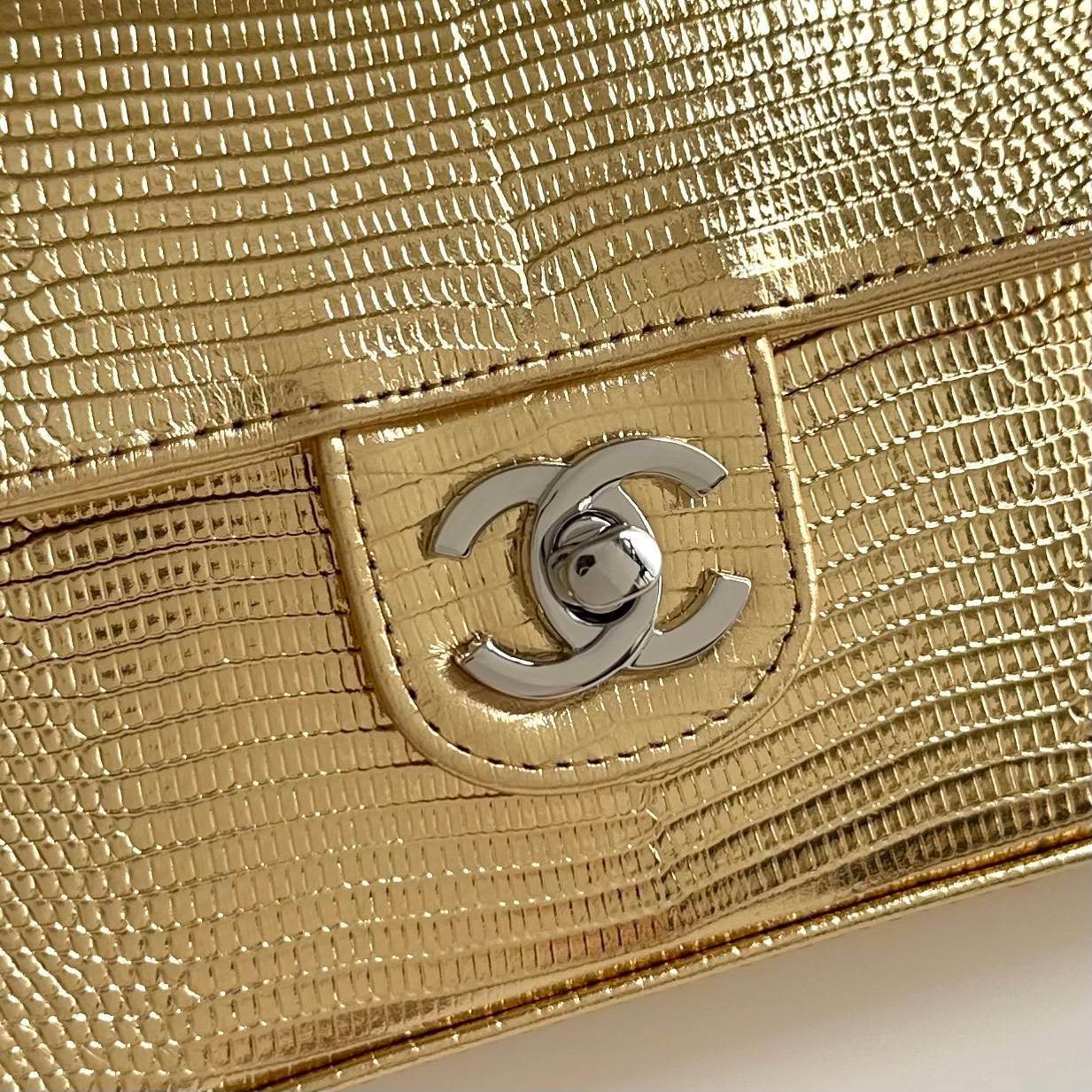 シャネル CHANEL 6430 リザード柄 ゴールド金具 レザー編み込みチェーン フラップバッグ レディース - 画像 5