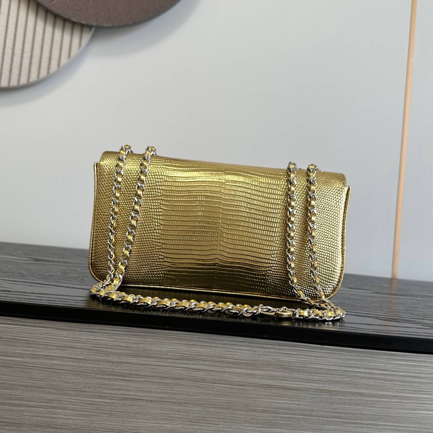 シャネル CHANEL 6430 リザード柄 ゴールド金具 レザー編み込みチェーン フラップバッグ レディース - 画像 8