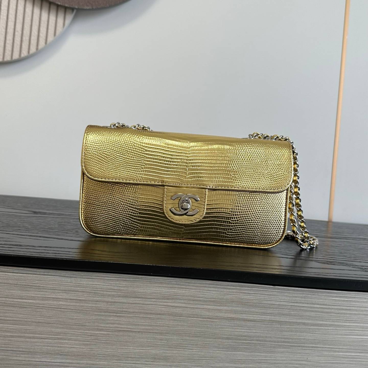 シャネル CHANEL 6430 リザード柄 ゴールド金具 レザー編み込みチェーン フラップバッグ レディース - 画像 10