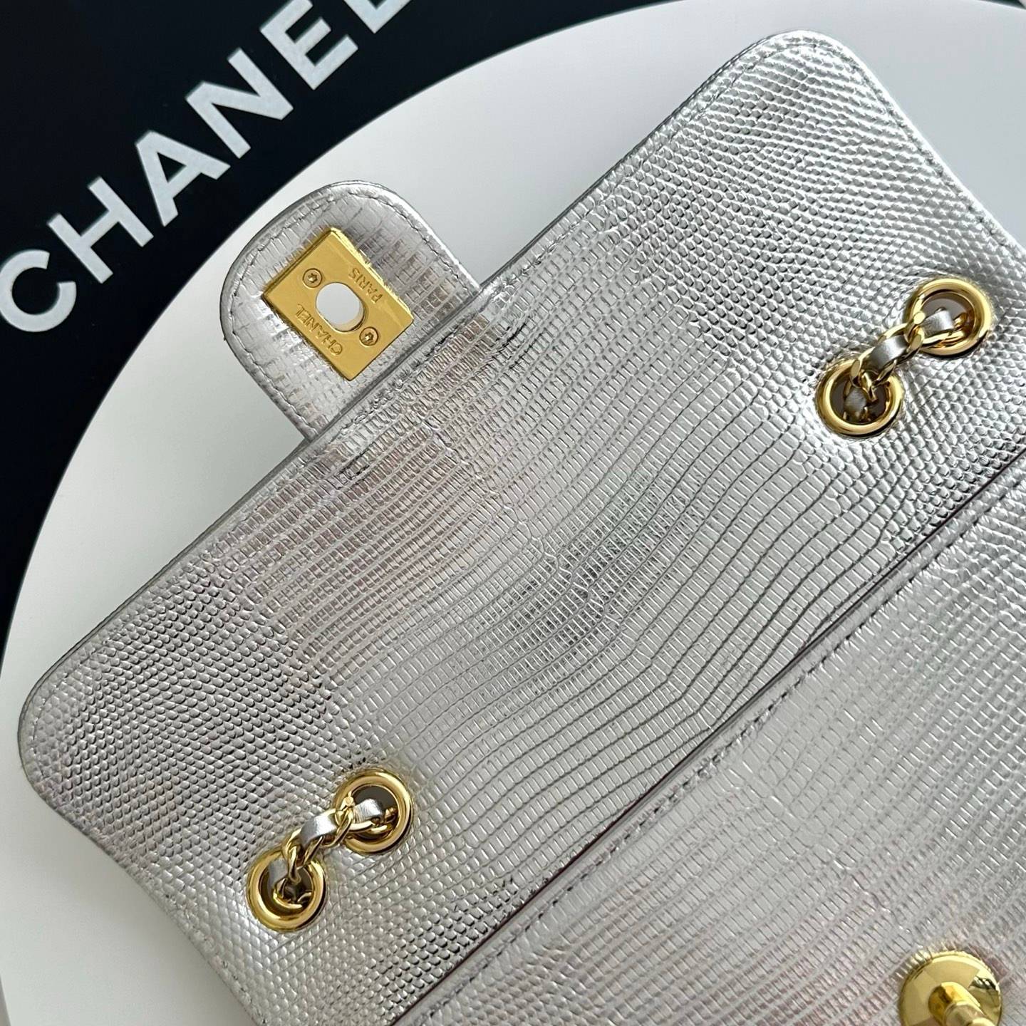 シャネル CHANEL 6430 リザード柄 ゴールド金具 レザー編み込みチェーン フラップバッグ レディース - 画像 12