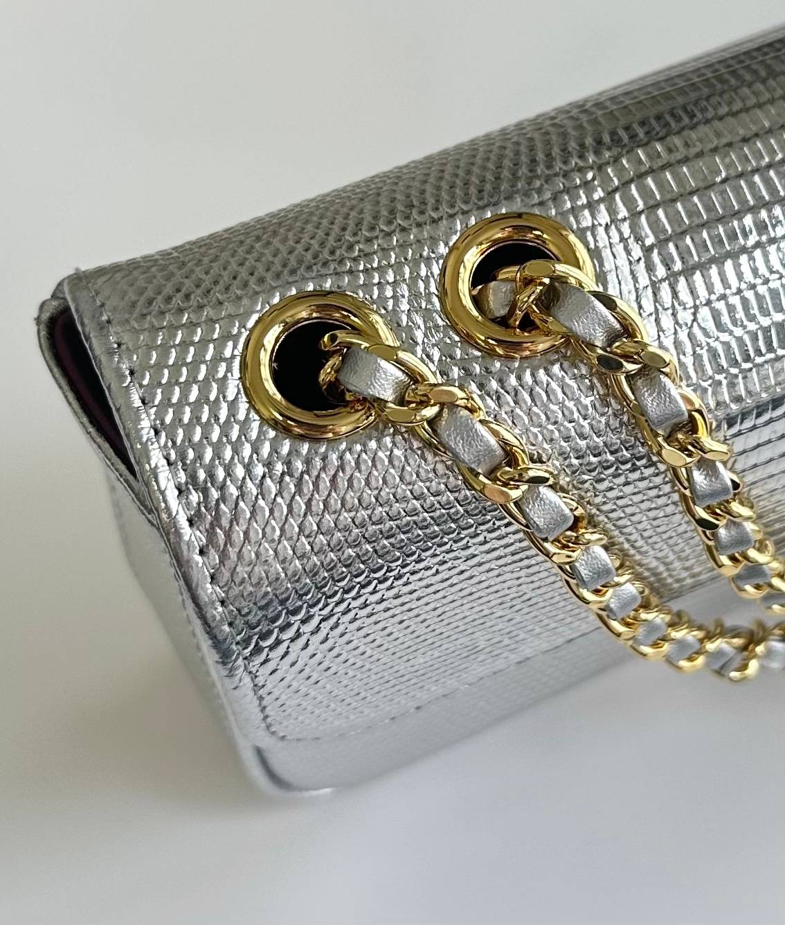シャネル CHANEL 6430 リザード柄 ゴールド金具 レザー編み込みチェーン フラップバッグ レディース - 画像 13