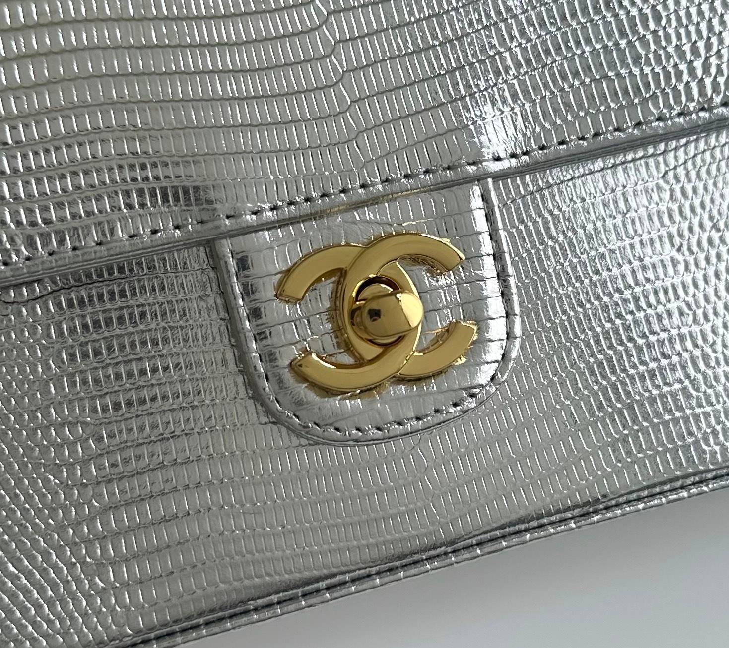 シャネル CHANEL 6430 リザード柄 ゴールド金具 レザー編み込みチェーン フラップバッグ レディース - 画像 14