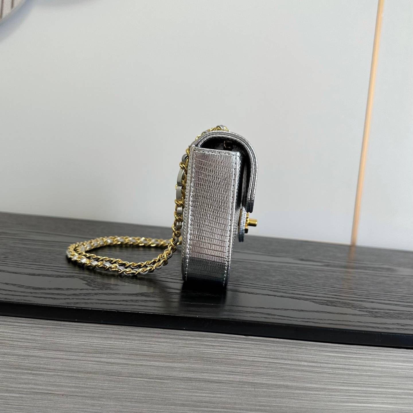シャネル CHANEL 6430 リザード柄 ゴールド金具 レザー編み込みチェーン フラップバッグ レディース - 画像 18
