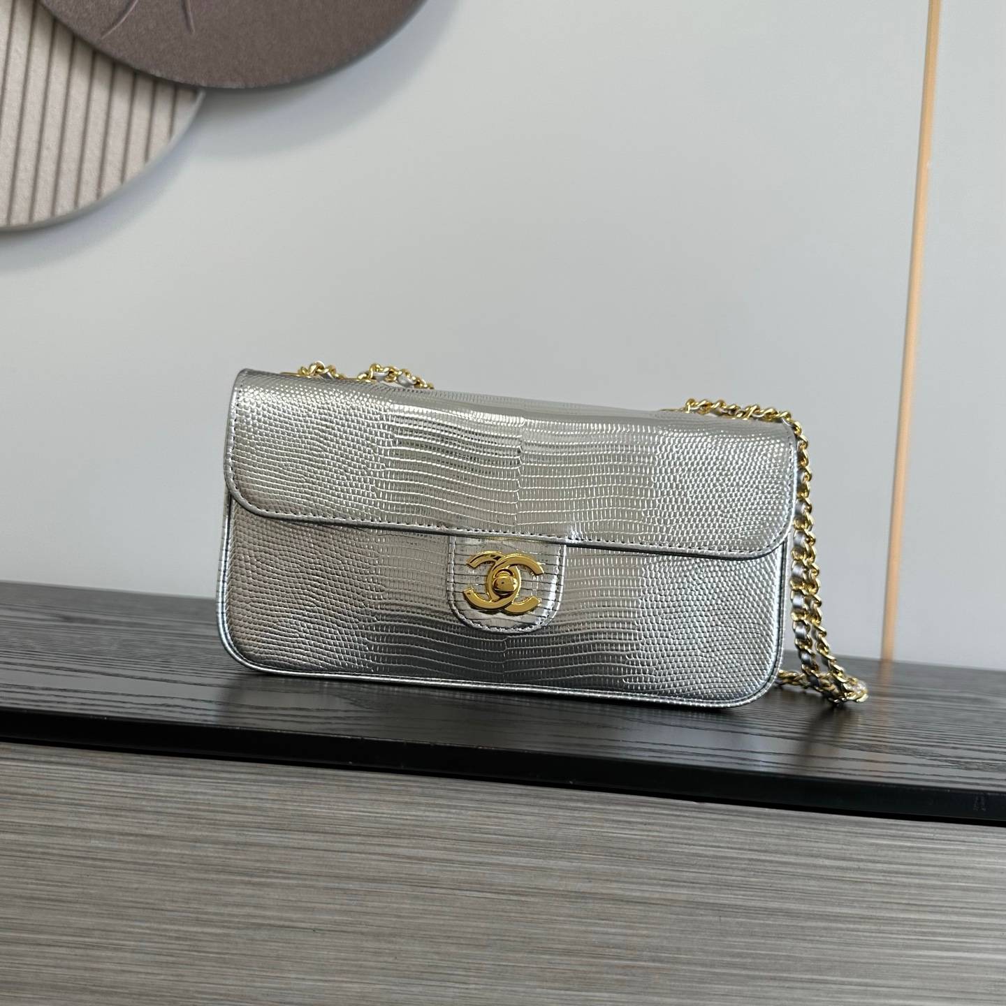 シャネル CHANEL 6430 リザード柄 ゴールド金具 レザー編み込みチェーン フラップバッグ レディース - 画像 19
