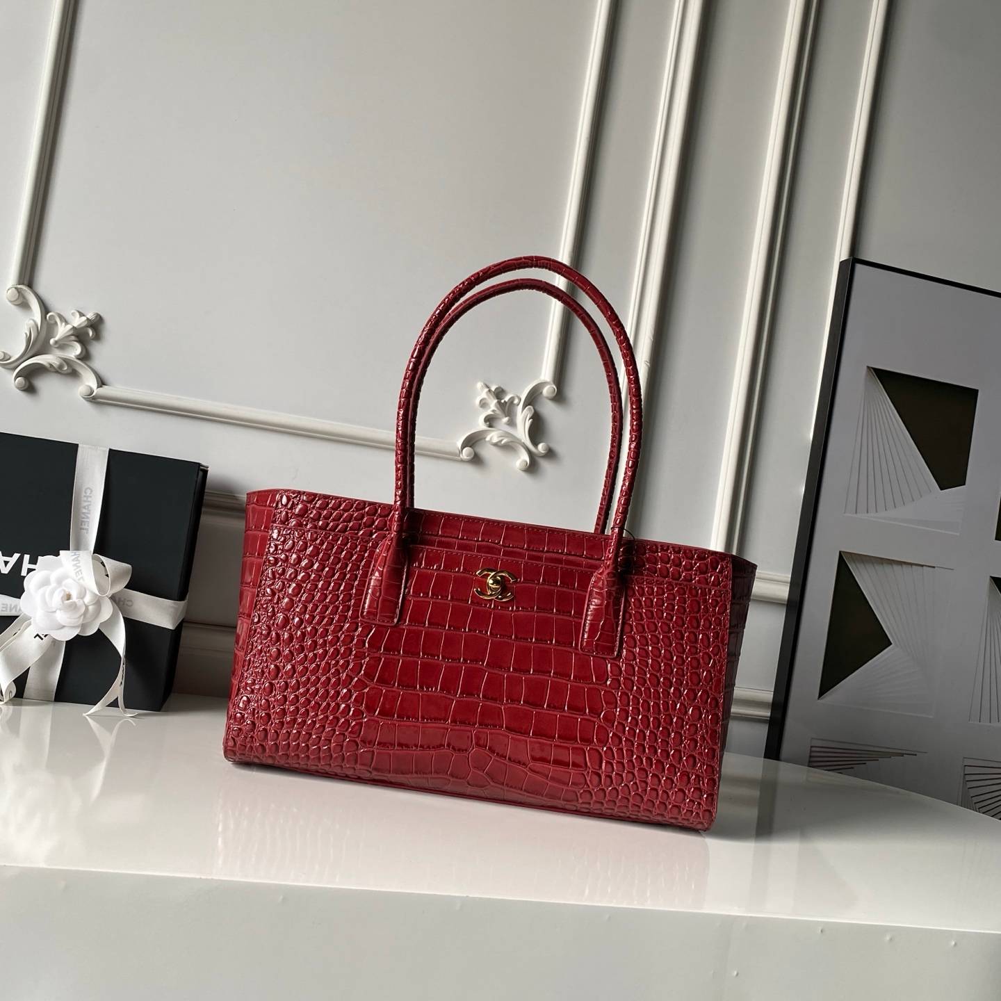 シャネル CHANEL AS6243 キャビアスキン レッド トートバッグ ゴールド金具 フラップバッグ ミラー付き レ - 画像 9