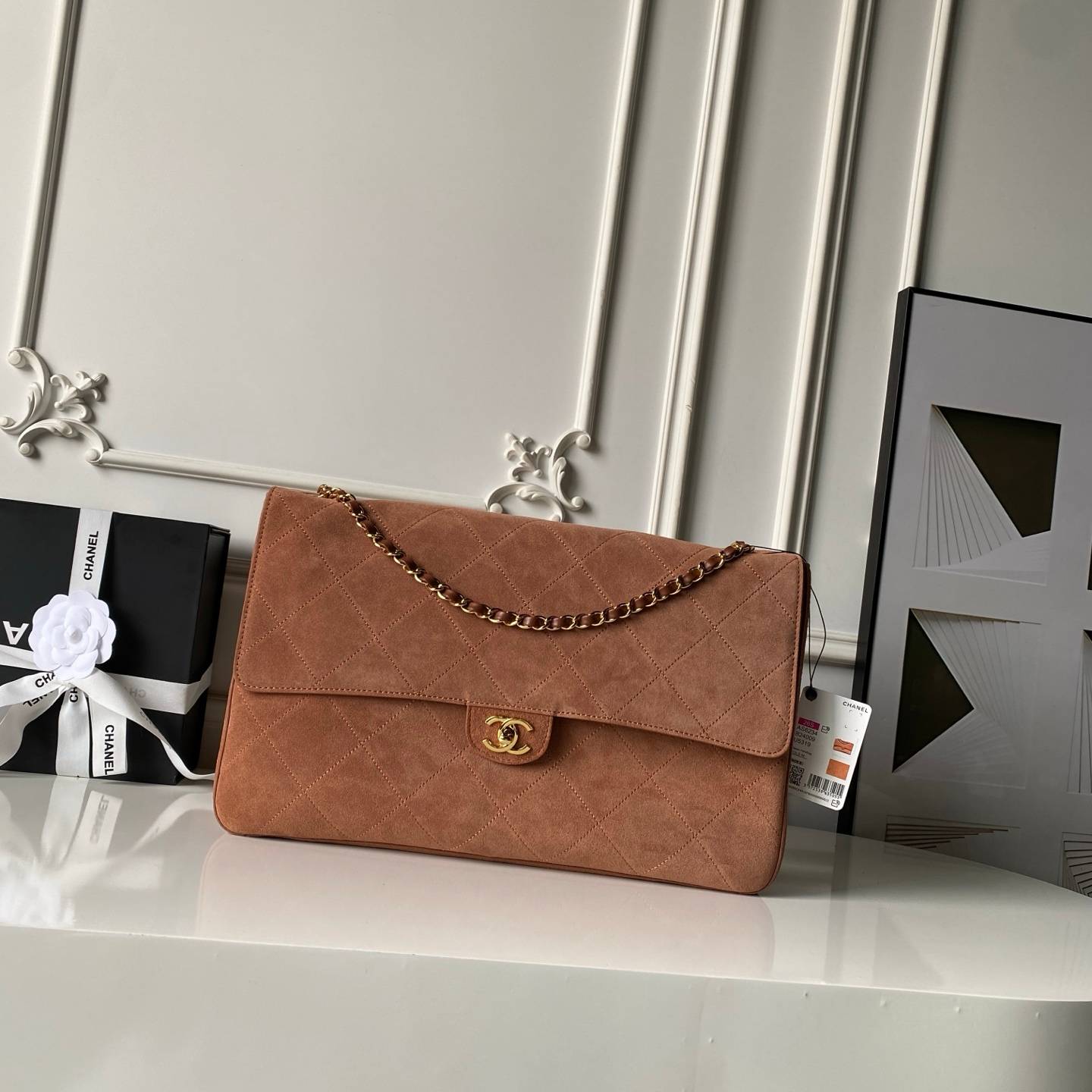 シャネル CHANEL マトラッセ フラップバッグ ラムスキン レザー編み込みチェーン ゴールド金具 ブラック ベージュ - 画像 11