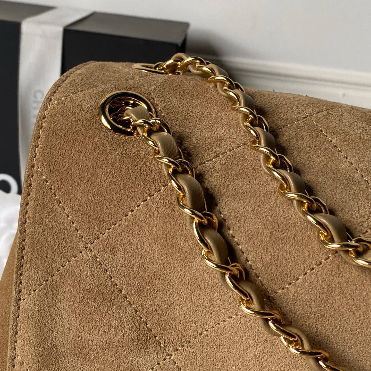 シャネル CHANEL マトラッセ フラップバッグ ラムスキン レザー編み込みチェーン ゴールド金具 ブラック ベージュ - 画像 17