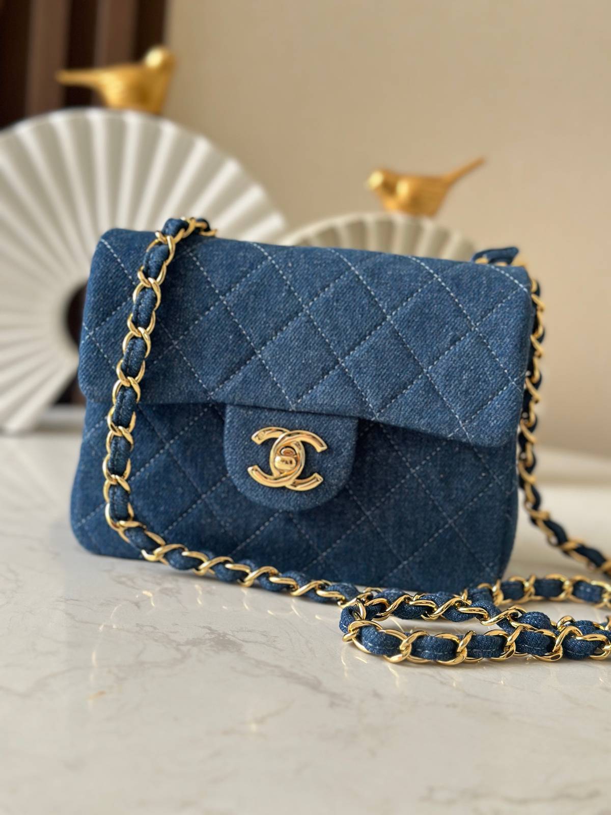 シャネル CHANEL マトラッセ デニム チェーンショルダーバッグ レディース ゴールド金具 ブルー