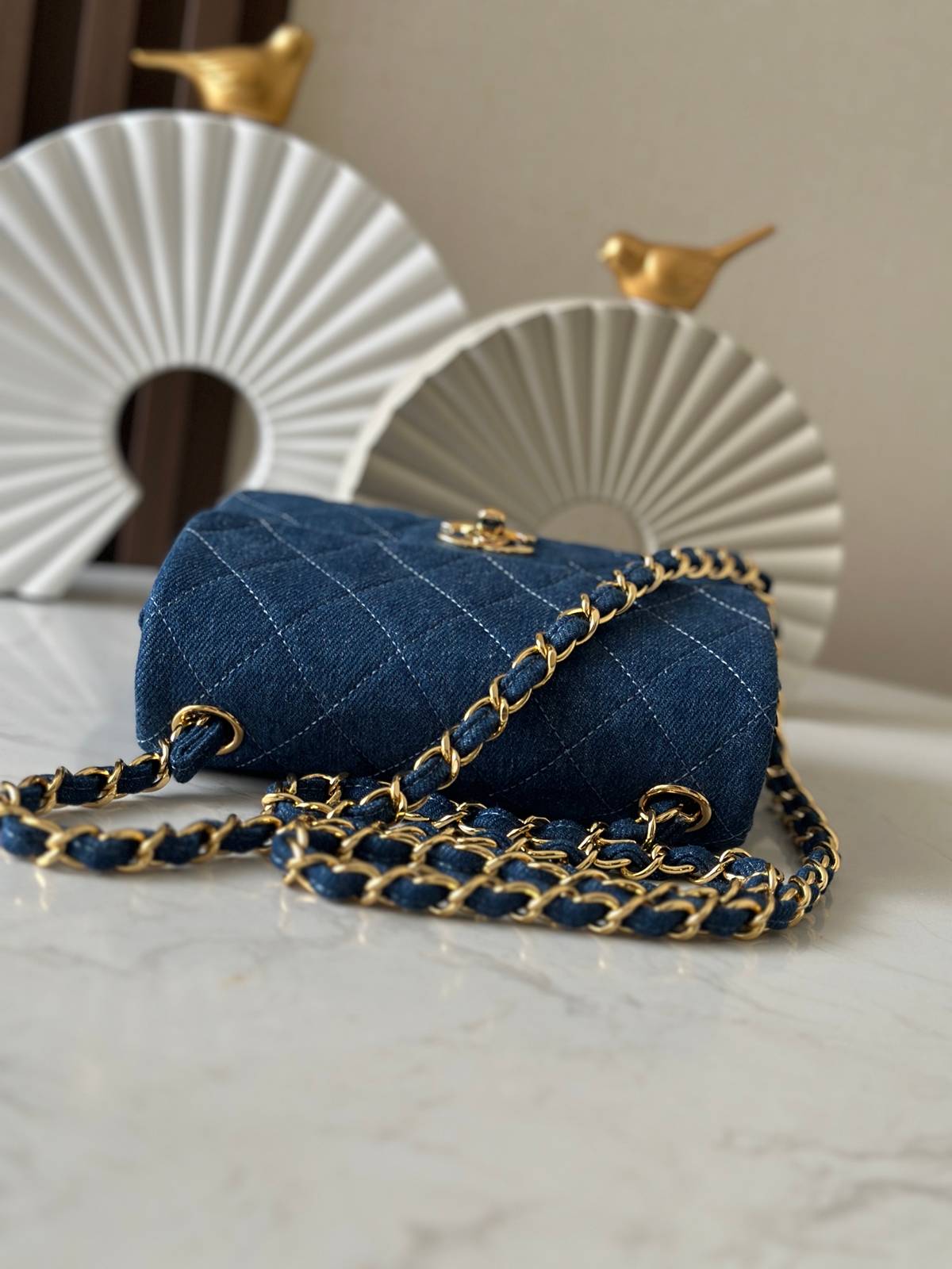 シャネル CHANEL マトラッセ デニム チェーンショルダーバッグ レディース ゴールド金具 ブルー - 画像 8