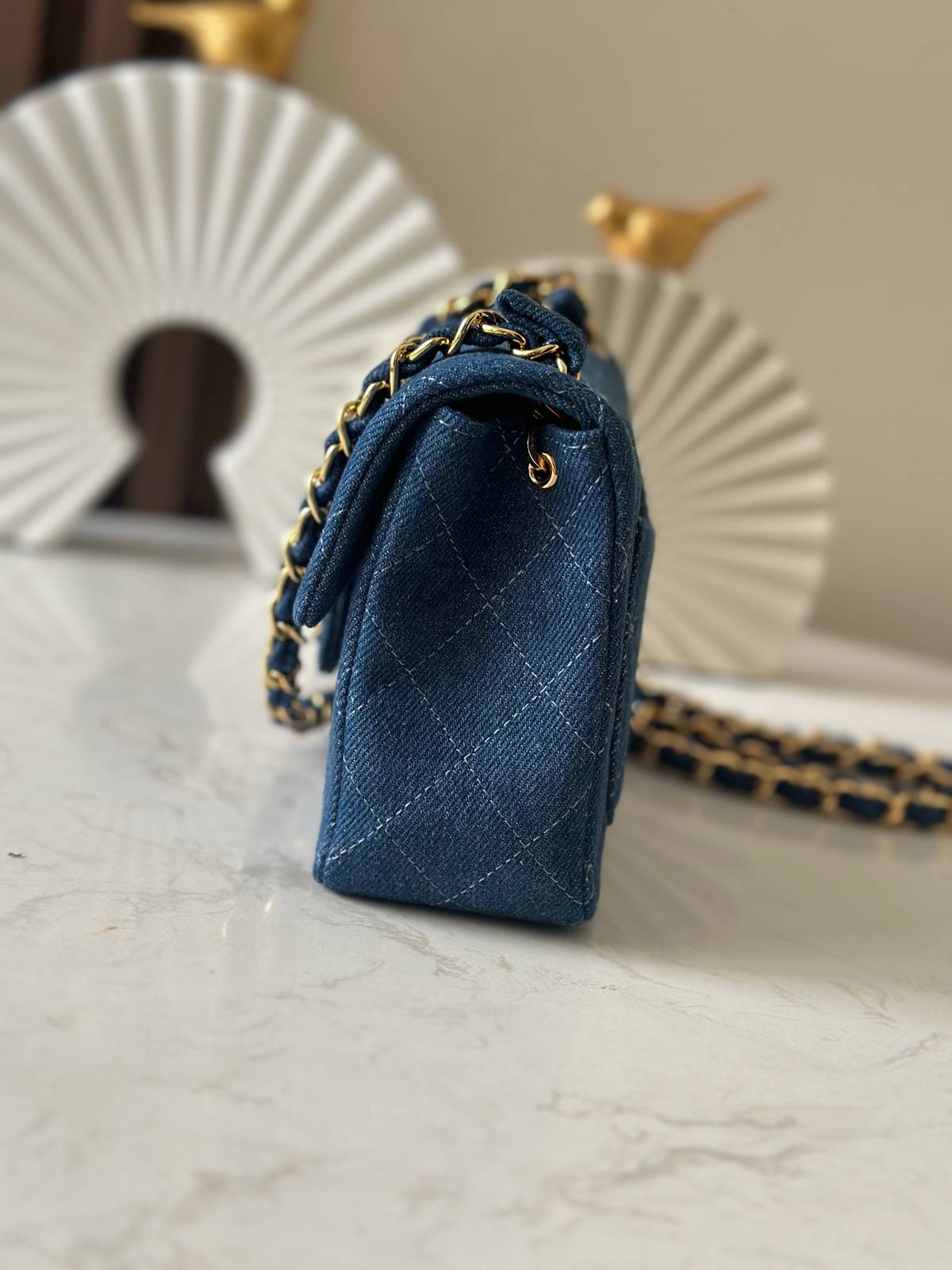 シャネル CHANEL マトラッセ デニム チェーンショルダーバッグ レディース ゴールド金具 ブルー - 画像 9