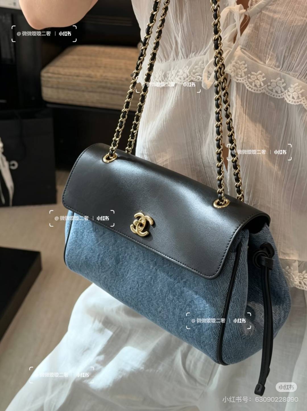 シャネル CHANEL マトラッセ フラップバッグ キャビアスキン ゴールド金具 レザー編み込みチェーン 2WAY ブラ - 画像 2
