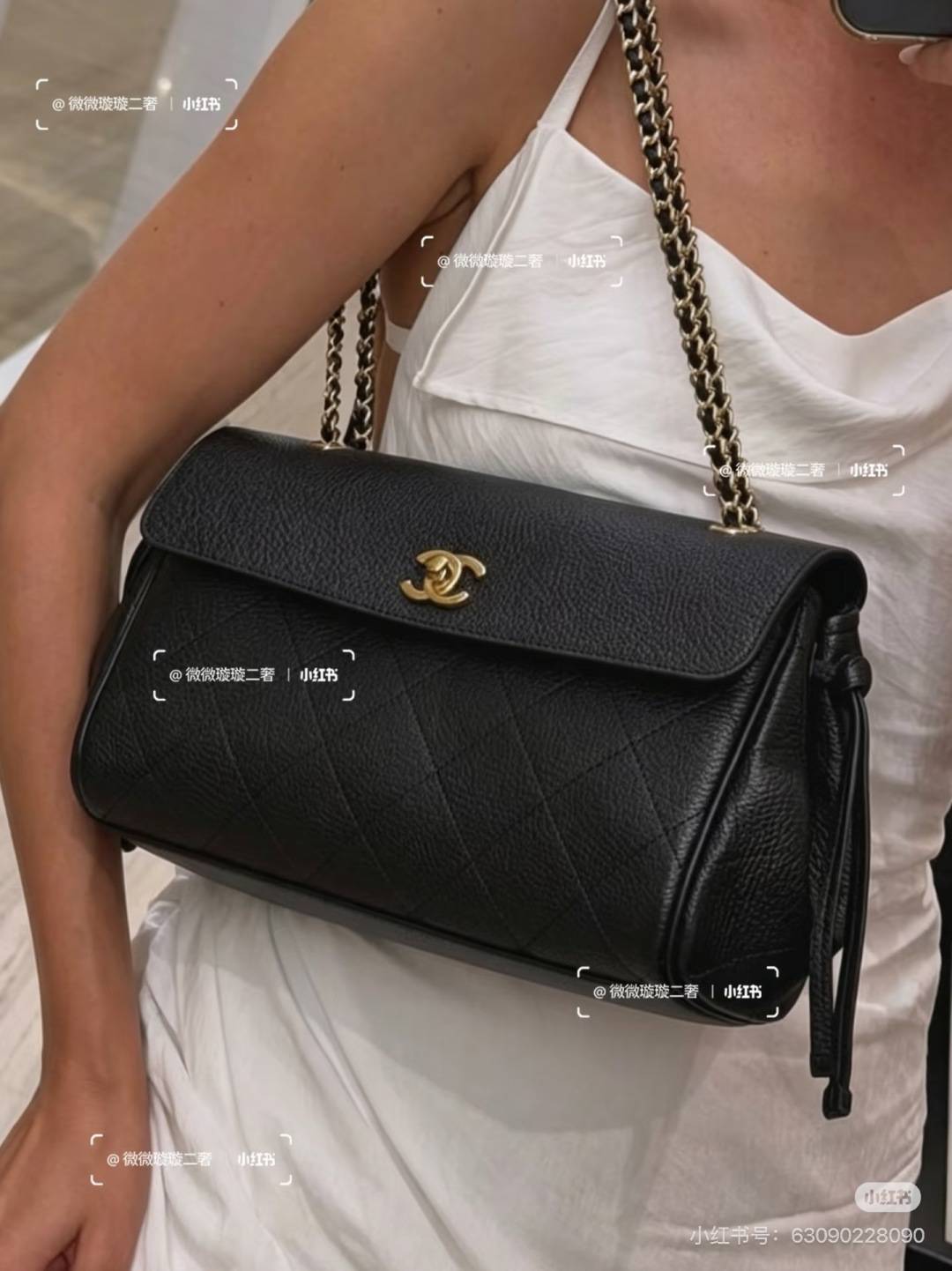 シャネル CHANEL マトラッセ フラップバッグ キャビアスキン ゴールド金具 レザー編み込みチェーン 2WAY ブラ - 画像 4