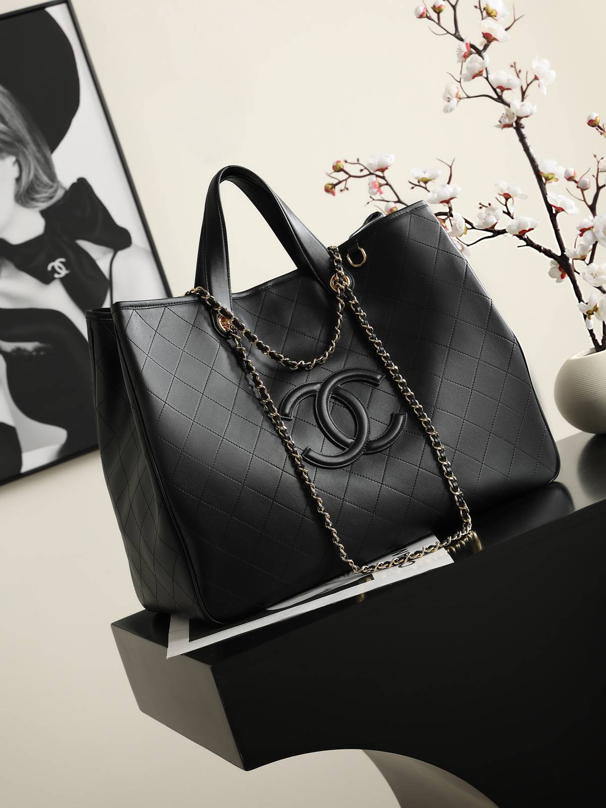シャネル CHANEL AS6201 大号 マトラッセ チェーンショルダーバッグ ゴールド金具 ブラック ホワイト - 画像 8