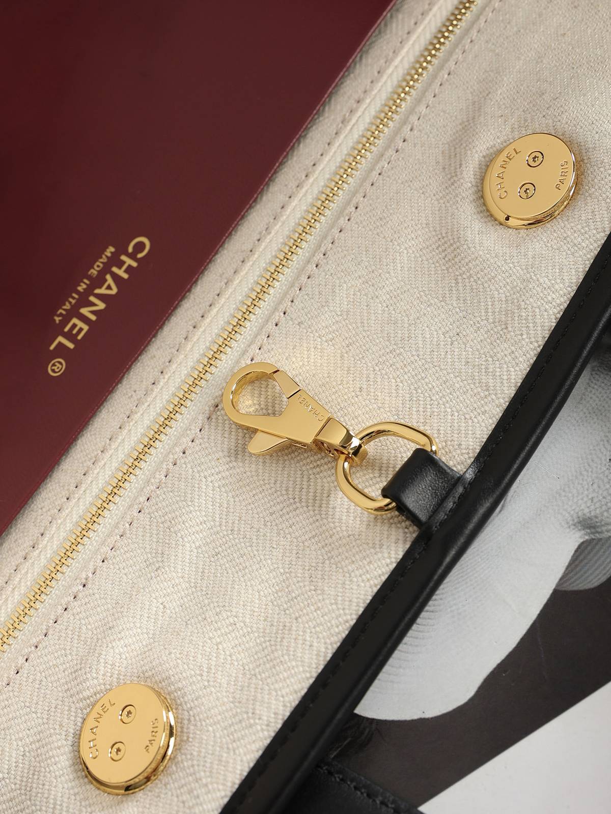 シャネル CHANEL マトラッセ トートバッグ キャビアスキン ゴールド金具 レザー編み込みチェーン ブラック - 画像 2