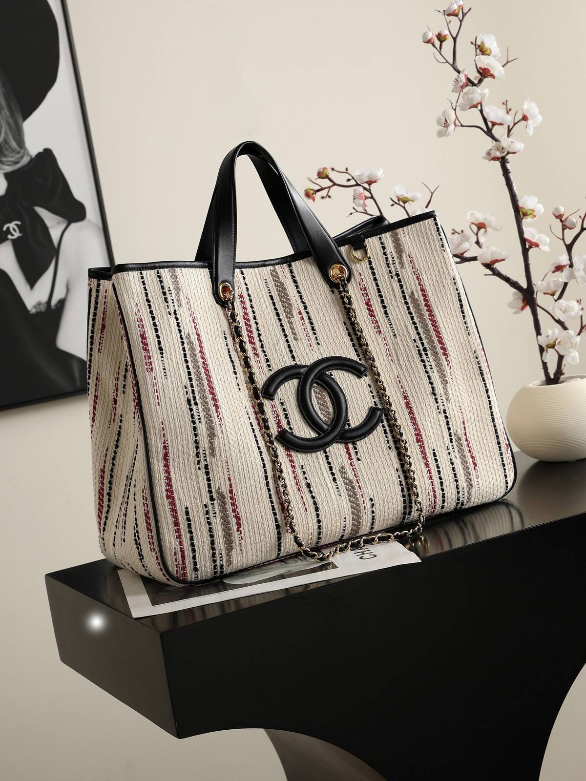シャネル CHANEL マトラッセ トートバッグ キャビアスキン ゴールド金具 レザー編み込みチェーン ブラック - 画像 18