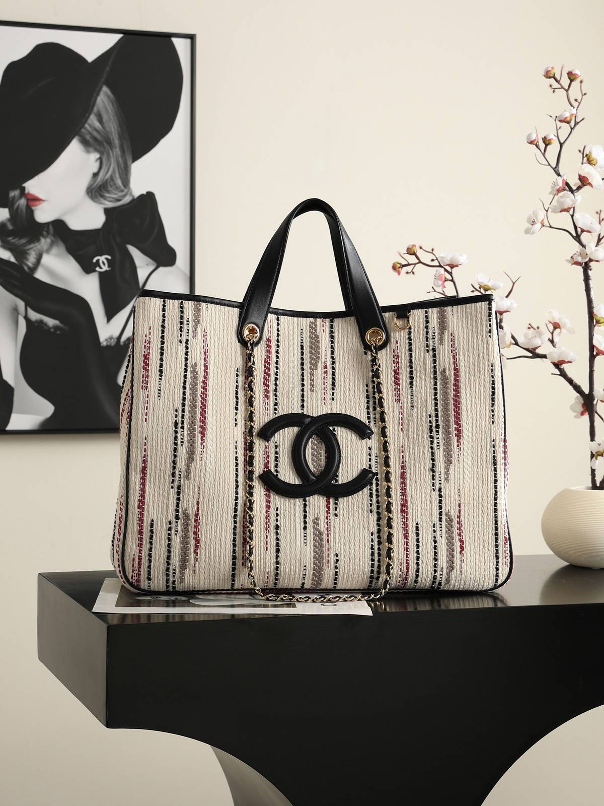 シャネル CHANEL マトラッセ トートバッグ キャビアスキン ゴールド金具 レザー編み込みチェーン ブラック - 画像 19