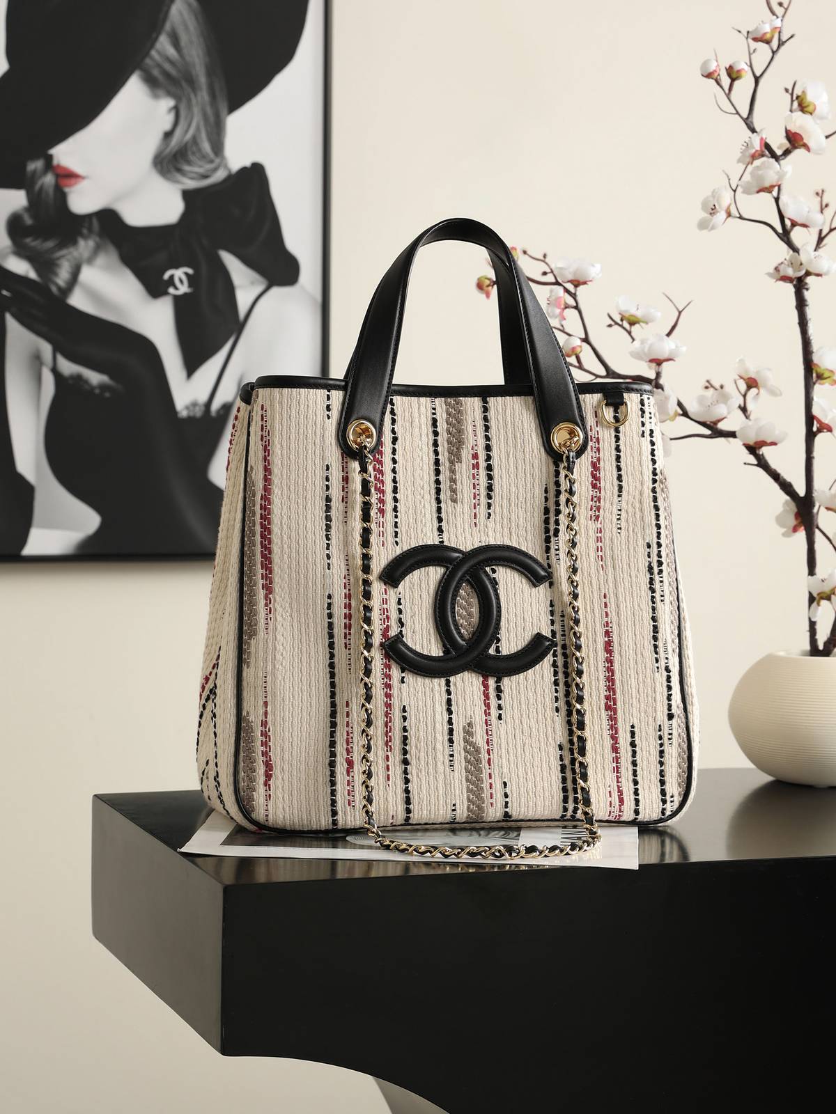 シャネル CHANEL 6200中号 マトラッセ チェーンショルダーバッグ ホワイト ブラック ゴールド金具 レディース - 画像 10