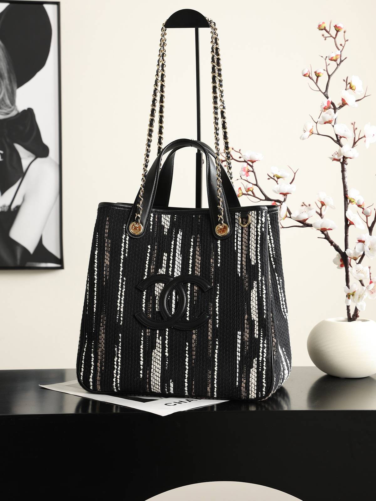 シャネル CHANEL 6200中号 マトラッセ チェーンショルダーバッグ ホワイト ブラック ゴールド金具 レディース - 画像 17