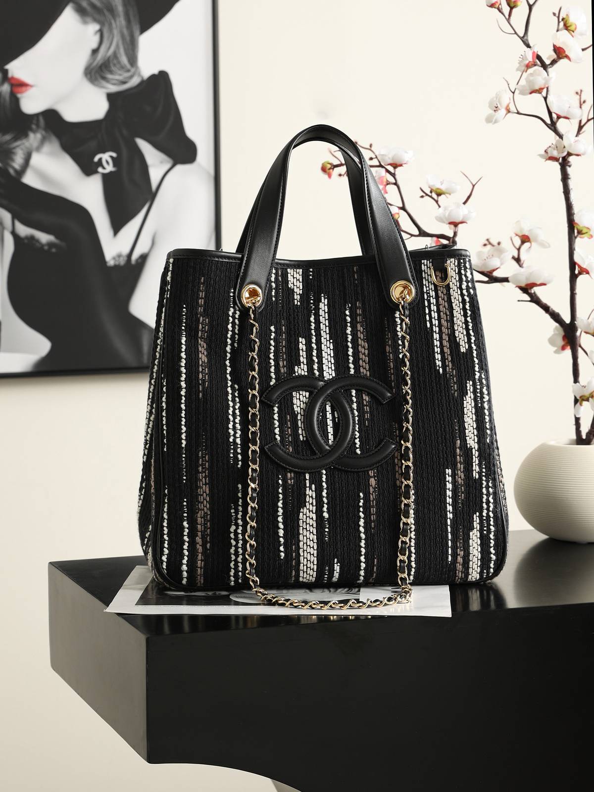 シャネル CHANEL 6200中号 マトラッセ チェーンショルダーバッグ ホワイト ブラック ゴールド金具 レディース - 画像 19