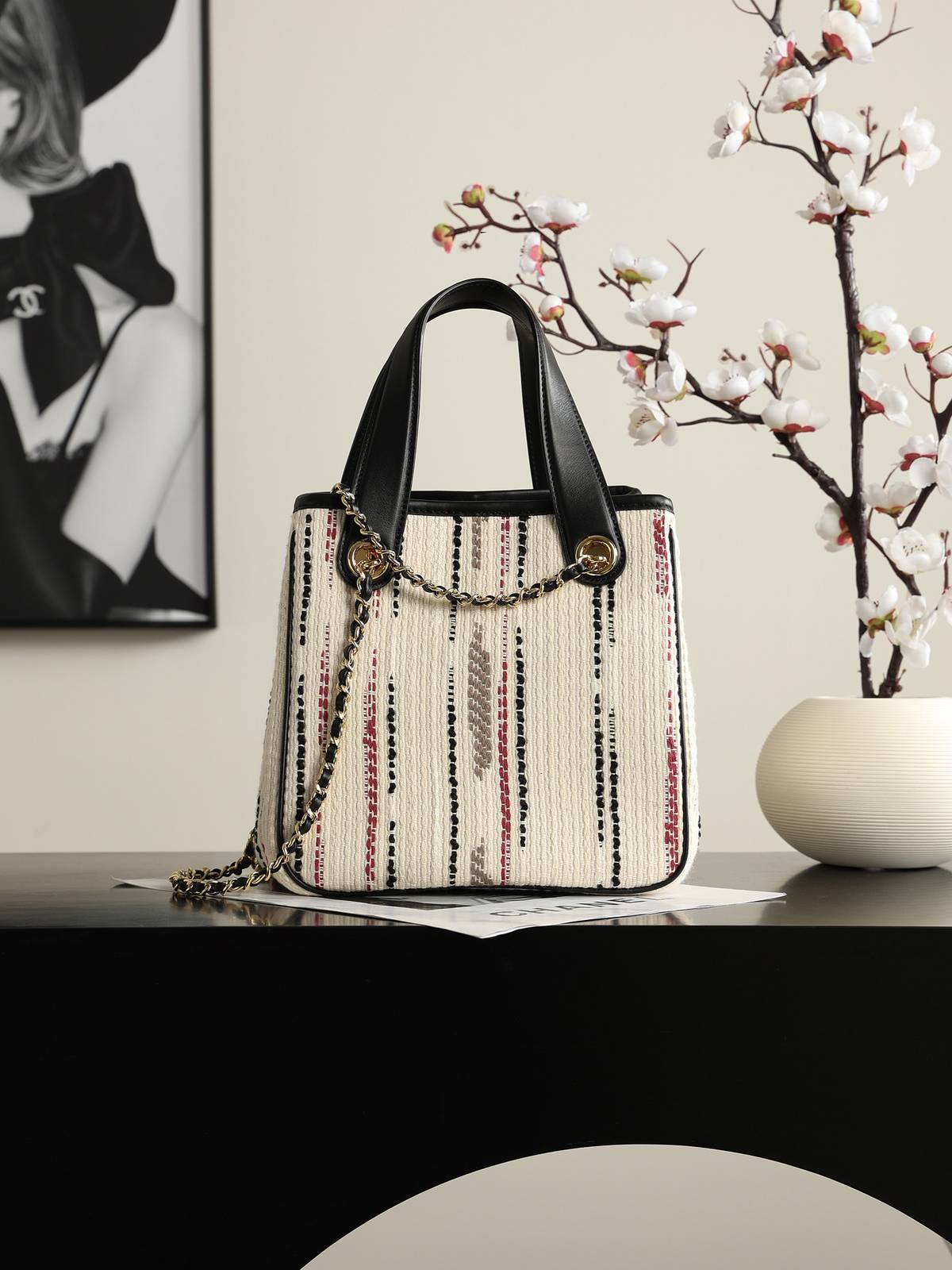 シャネル CHANEL 26B マトラッセ ミニトートバッグ ゴールド金具 レザー編み込みチェーン レディース ブラック - 画像 7