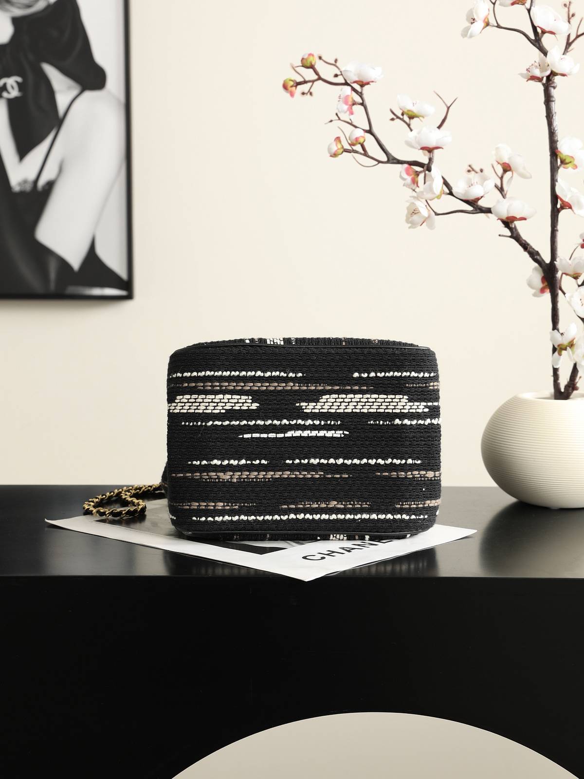 シャネル CHANEL 26B マトラッセ ミニトートバッグ ゴールド金具 レザー編み込みチェーン レディース ブラック - 画像 13