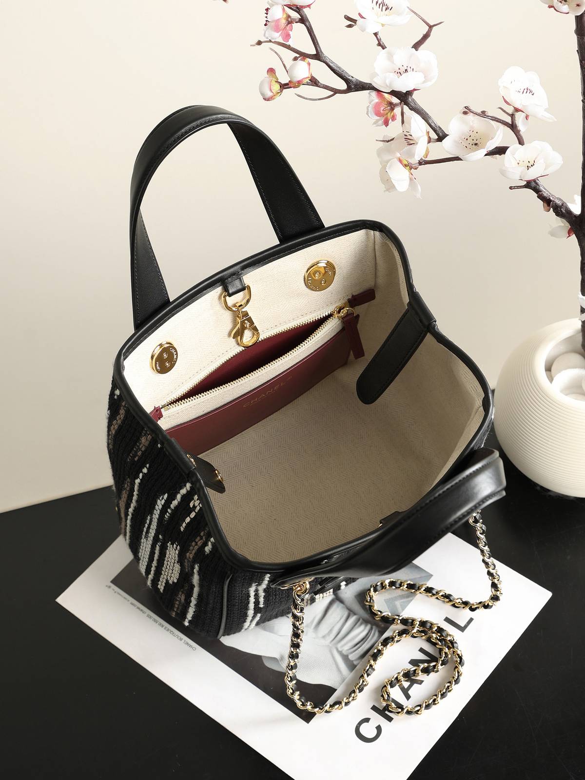 シャネル CHANEL 26B マトラッセ ミニトートバッグ ゴールド金具 レザー編み込みチェーン レディース ブラック - 画像 14