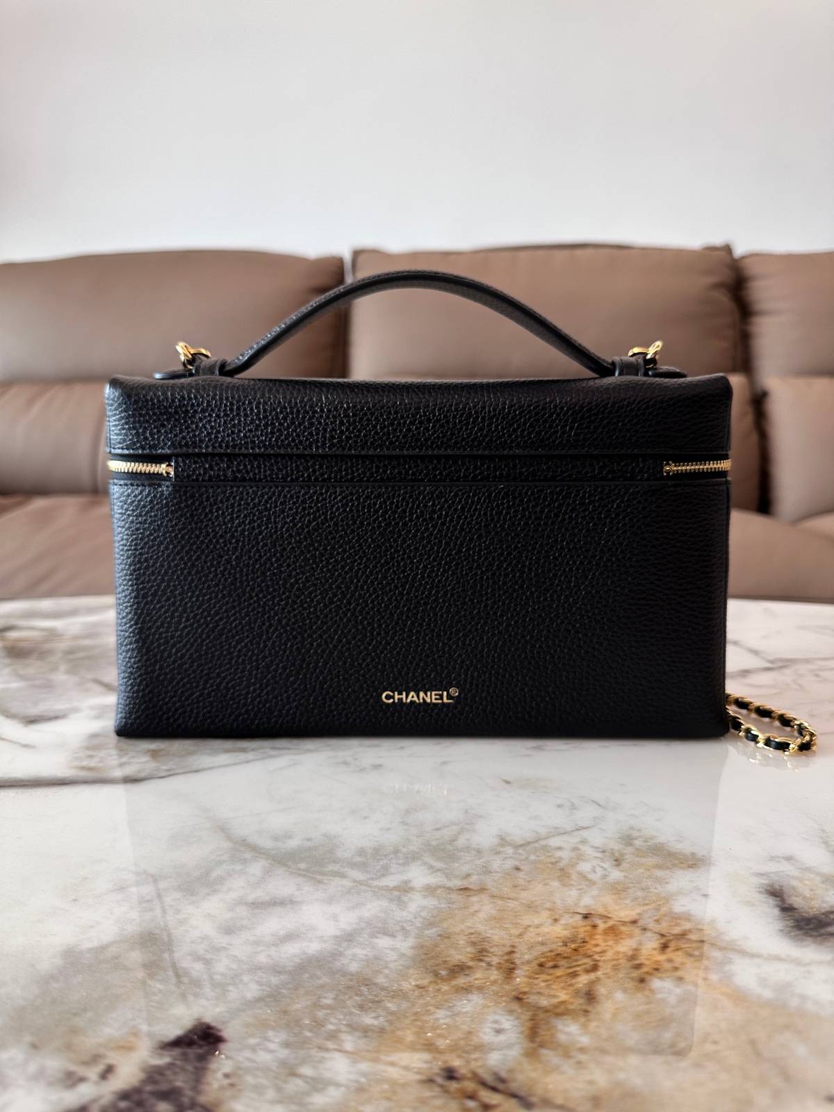 シャネル CHANEL マトラッセ バニティバッグ キャビアスキン ゴールド金具 レザー編み込みチェーン ブラック ホワ - 画像 8