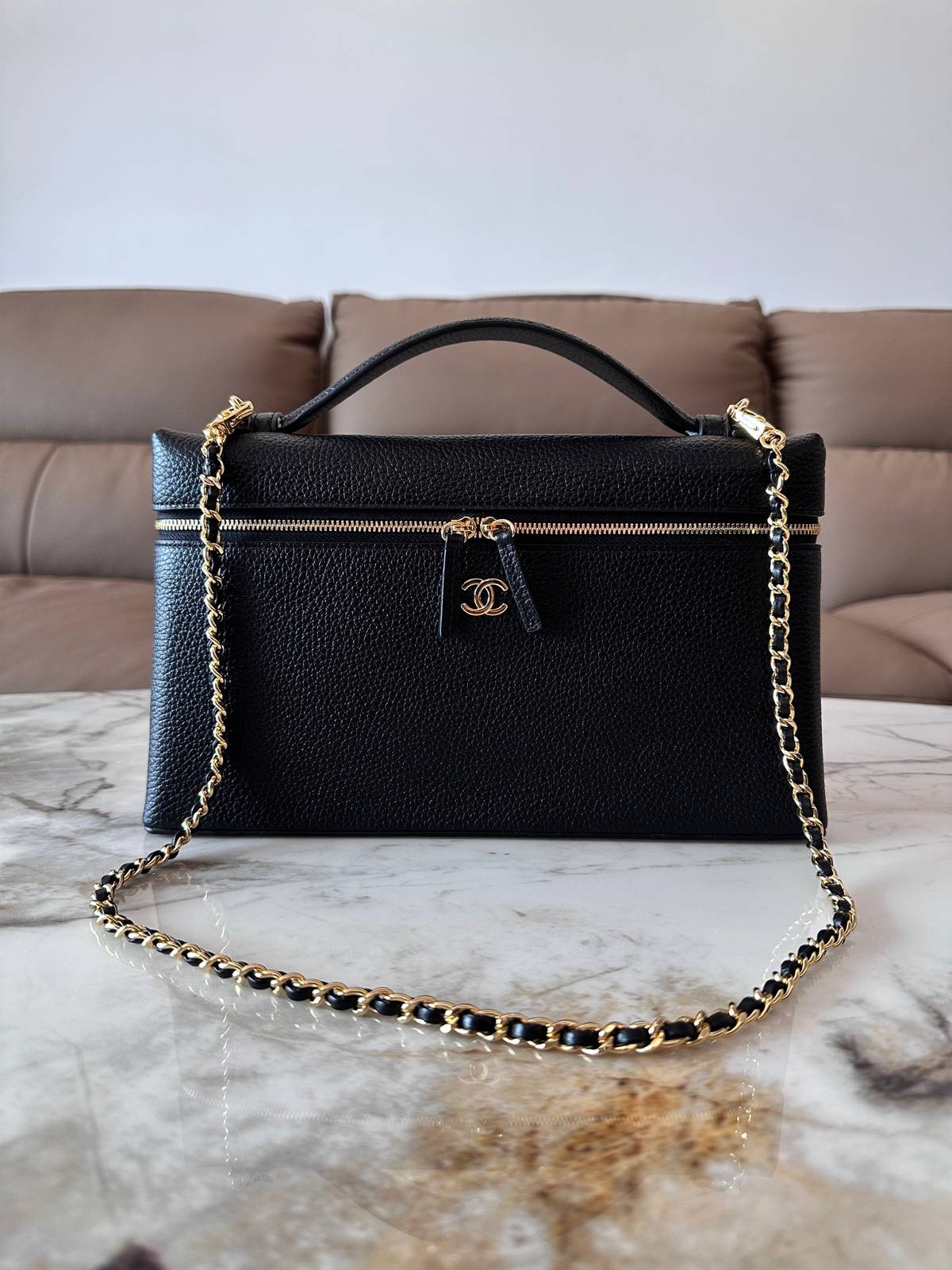 シャネル CHANEL マトラッセ バニティバッグ キャビアスキン ゴールド金具 レザー編み込みチェーン ブラック ホワ - 画像 10