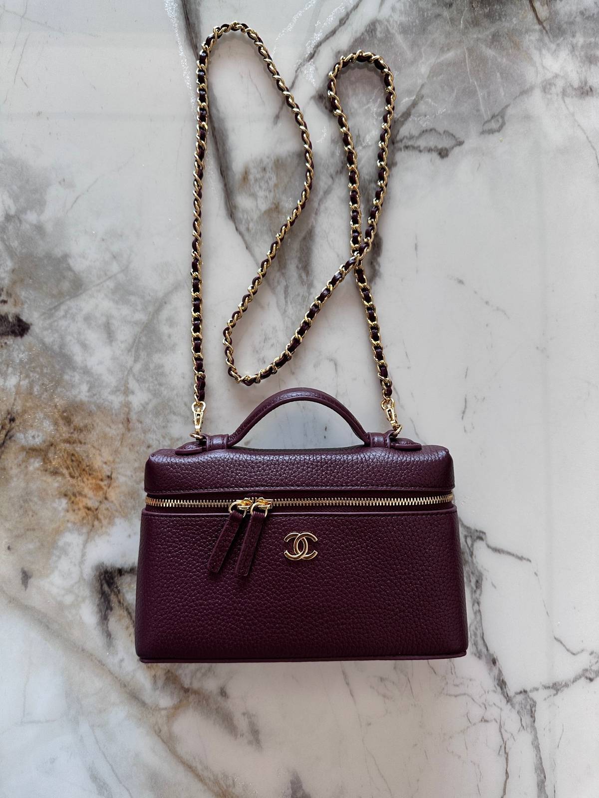 シャネル CHANEL マトラッセ バニティバッグ キャビアスキン ゴールド金具 レザー編み込みチェーン ファスナー開閉 - 画像 14