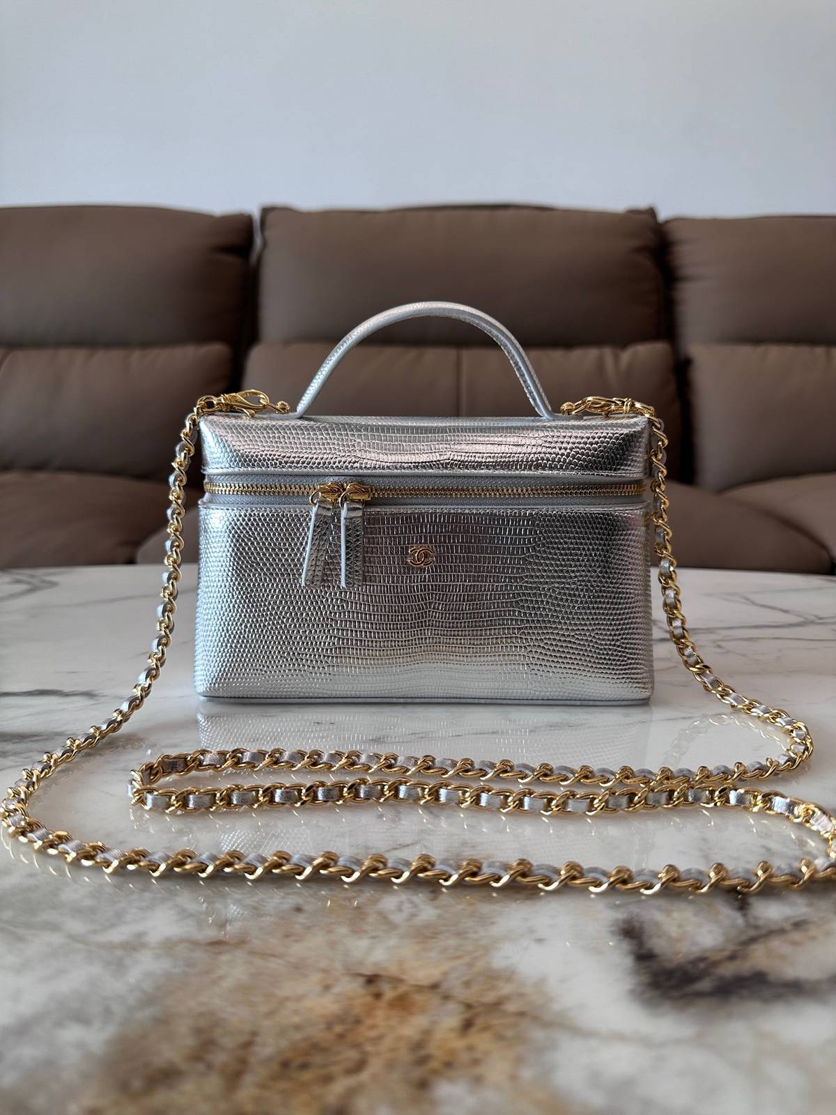 シャネル CHANEL マトラッセ バニティバッグ キャビアスキン ゴールド金具 レザー編み込みチェーン ブラック レデ - 画像 10