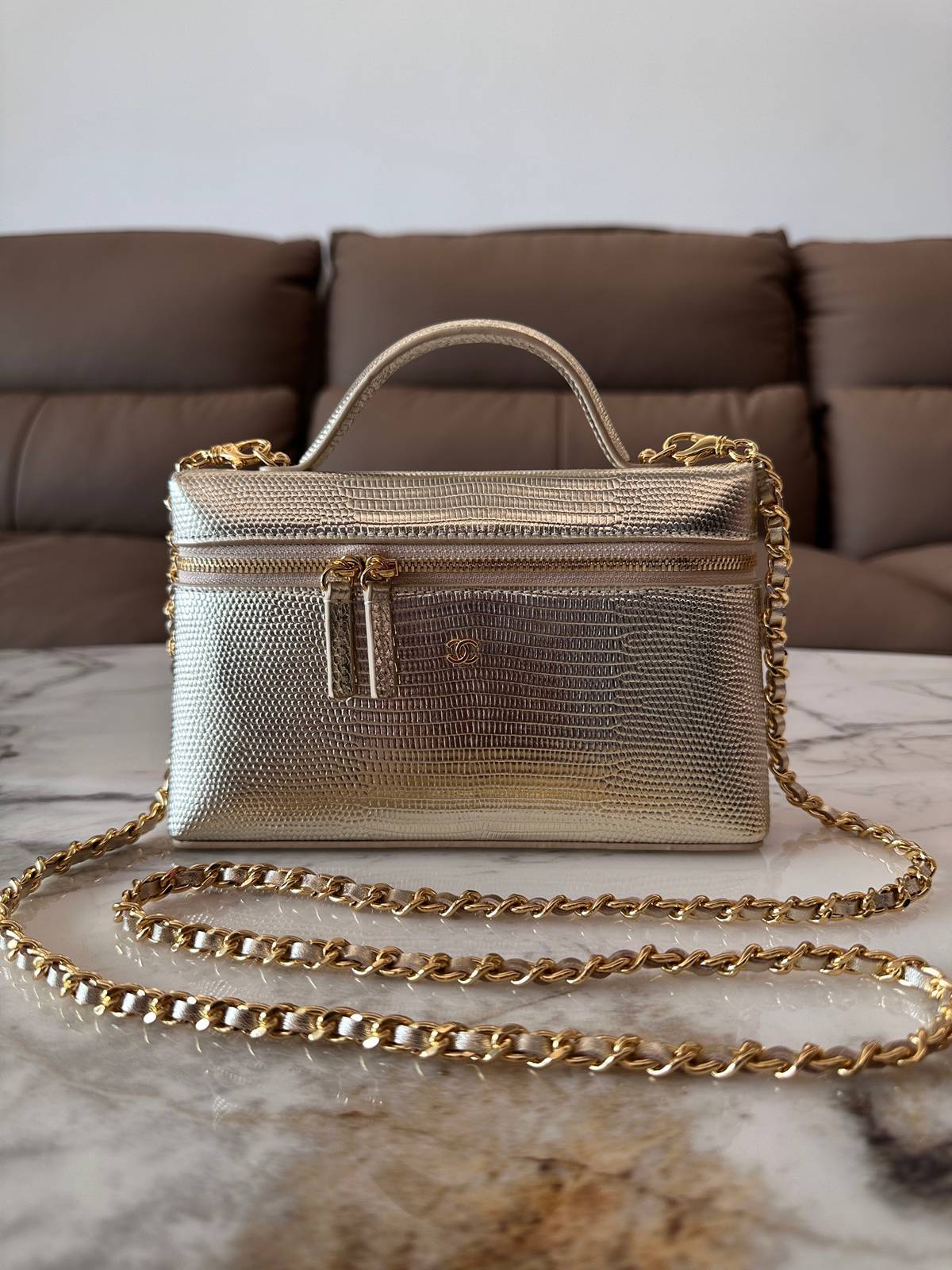 シャネル CHANEL マトラッセ バニティバッグ キャビアスキン ゴールド金具 レザー編み込みチェーン ブラック レデ - 画像 19