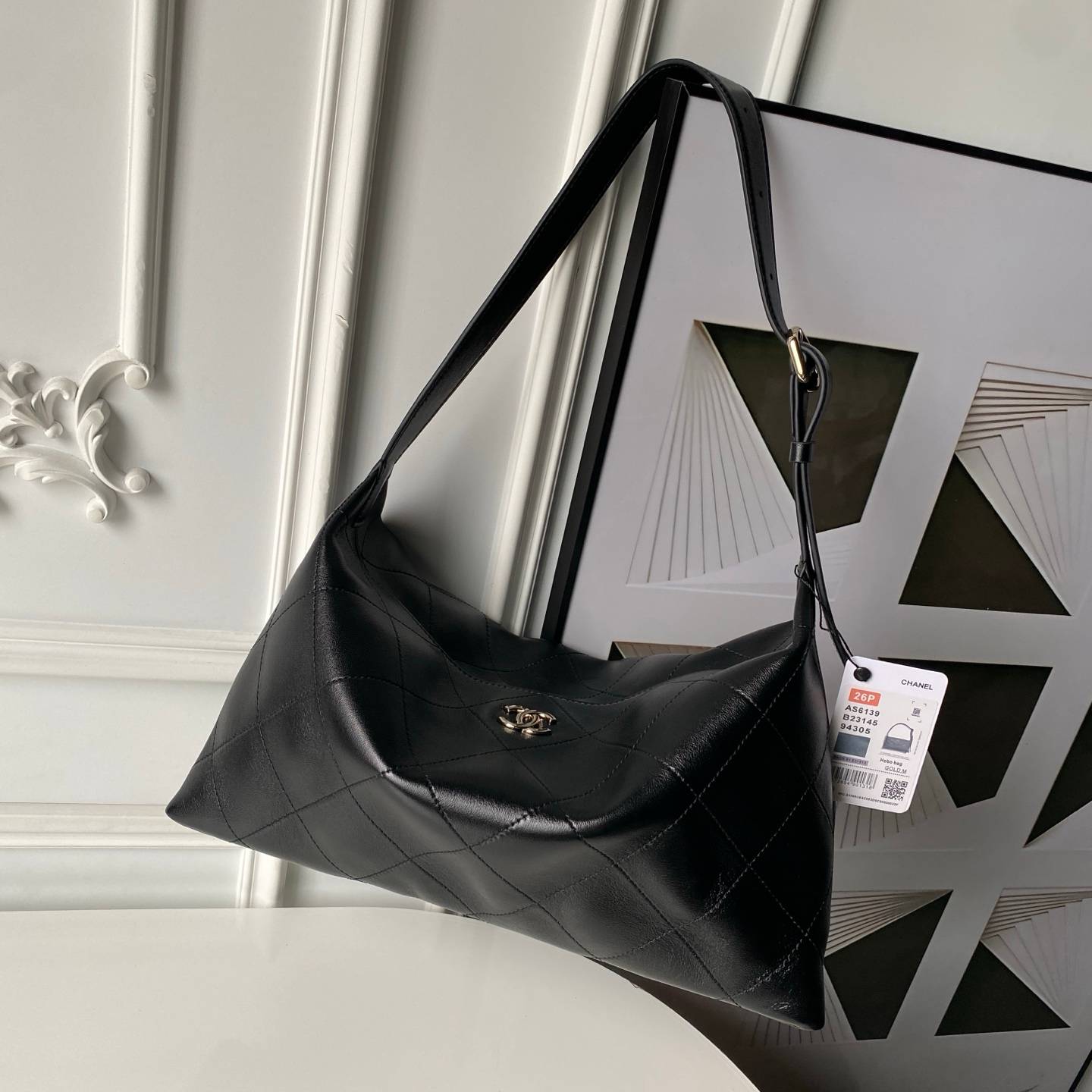 シャネル CHANEL マトラッセ ラムスキン フラップバッグ ゴールド金具 ターンロック レザー編み込みチェーン ブラ - 画像 2