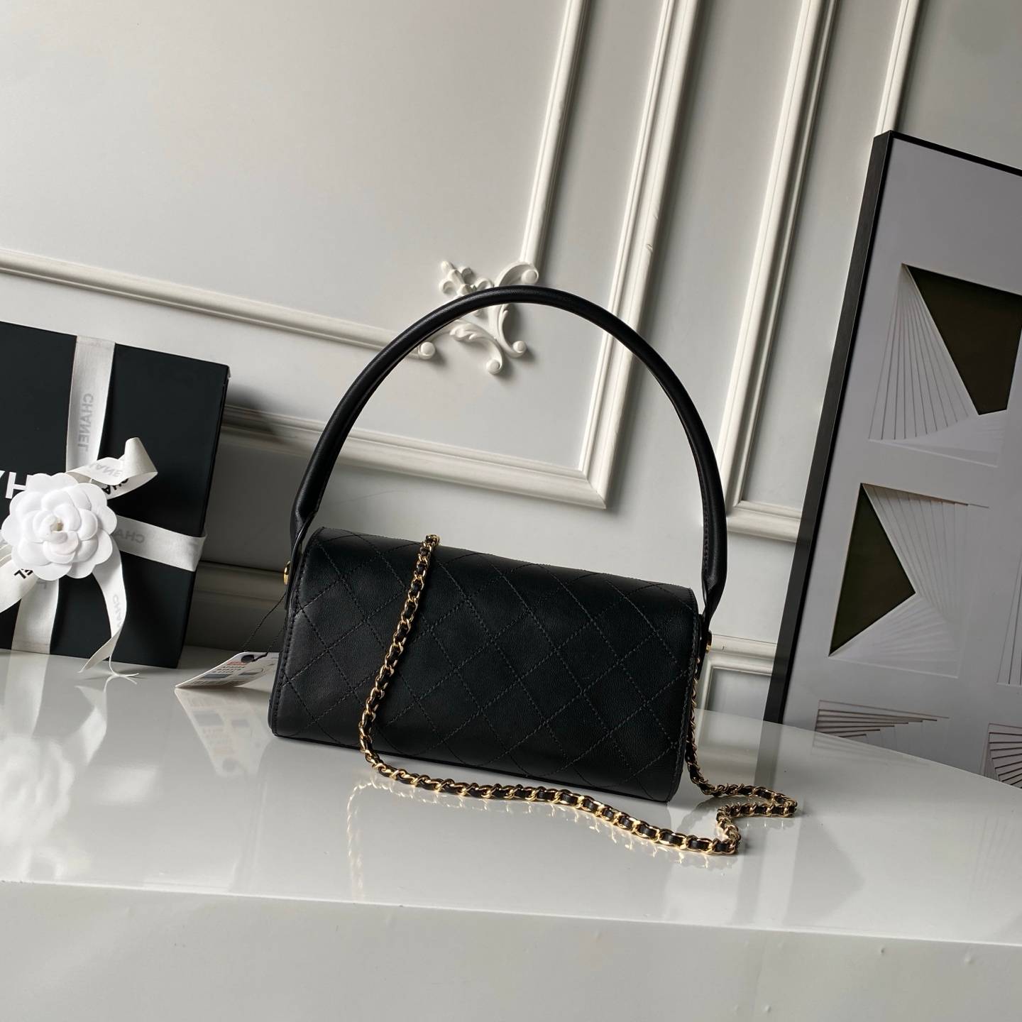 シャネル CHANEL マトラッセ ラムスキン チェーンショルダーバッグ ゴールド金具 ターンロック レディース ブラッ - 画像 9