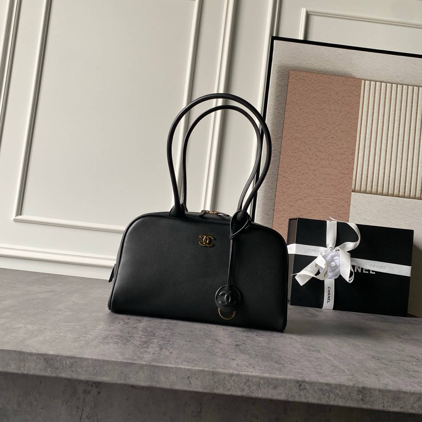シャネル CHANEL ボストンバッグ マトラッセ ブラックキャビアスキン ゴールド金具 2WAY レディース