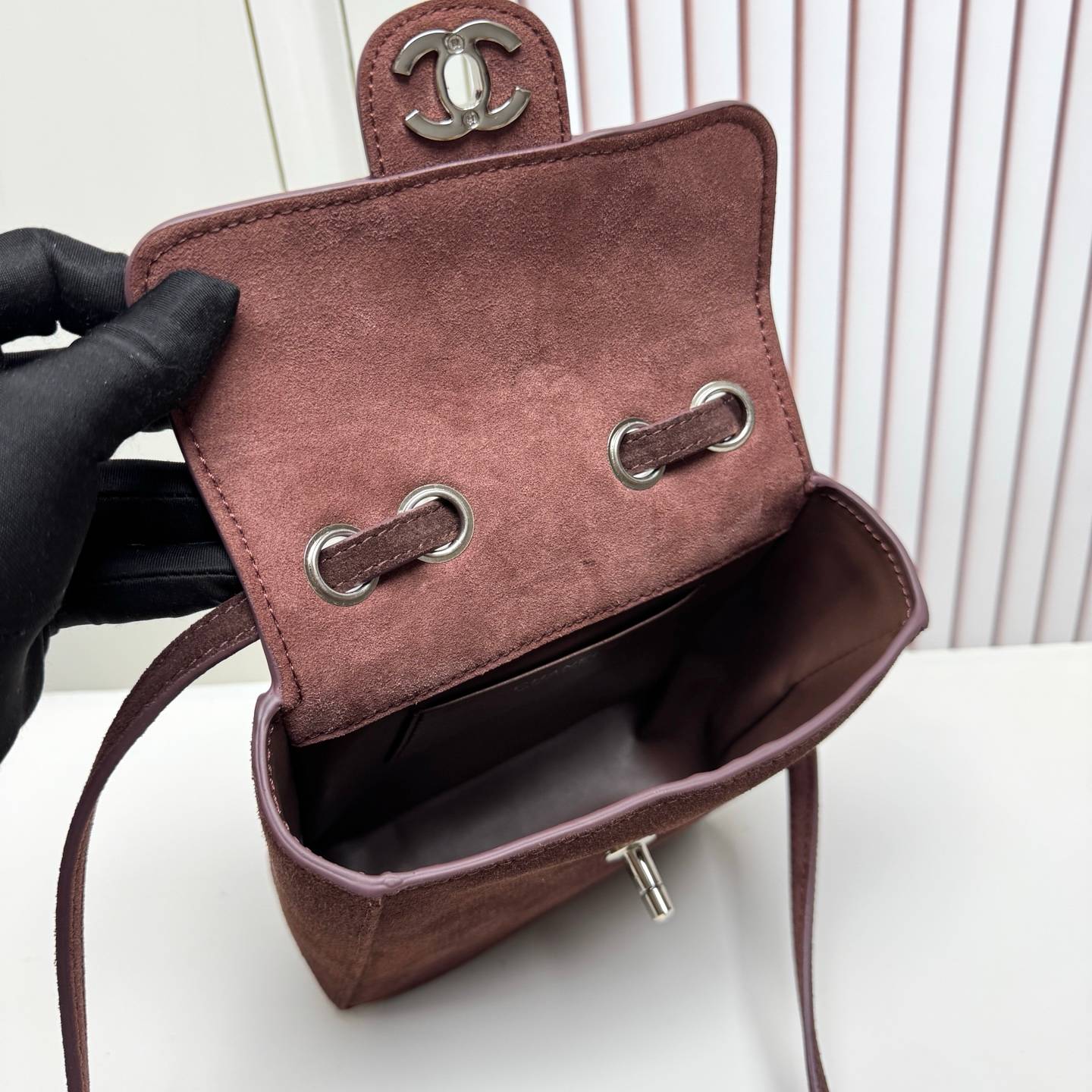 シャネル 6228 ラムスキン フラップバッグ シルバー金具 レザー編み込みチェーン クロスボディ レディース ブラック - 画像 2