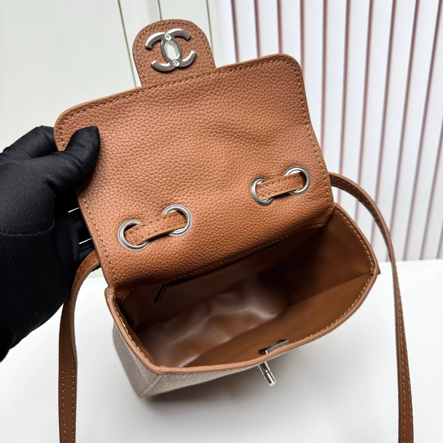 シャネル CHANEL 6228 マトラッセ フラップバッグ キャビアスキン シルバー金具 レザー編み込みチェーン 2W - 画像 11