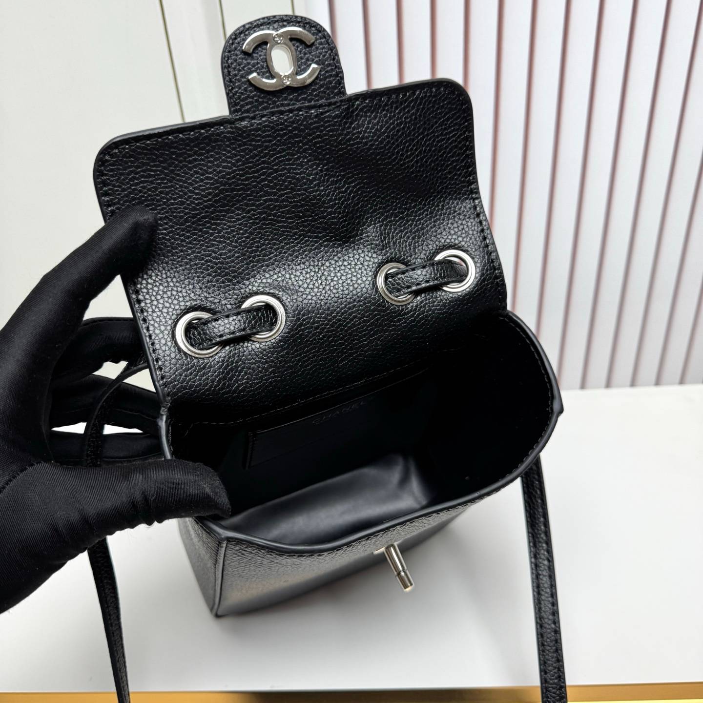 シャネル CHANEL 6228 マトラッセ フラップバッグ キャビアスキン シルバー金具 レザー編み込みチェーン 2W - 画像 20