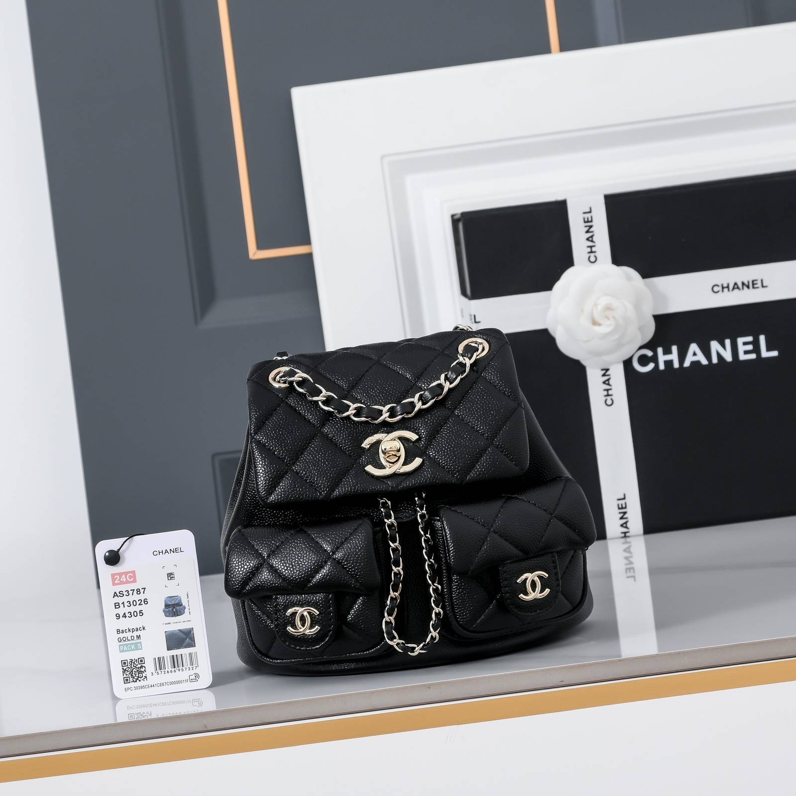 CHANEL シャネル マトラッセ キャビアスキン ミニリュック バックパック シャンパンゴールド金具 2WAY ブラッ