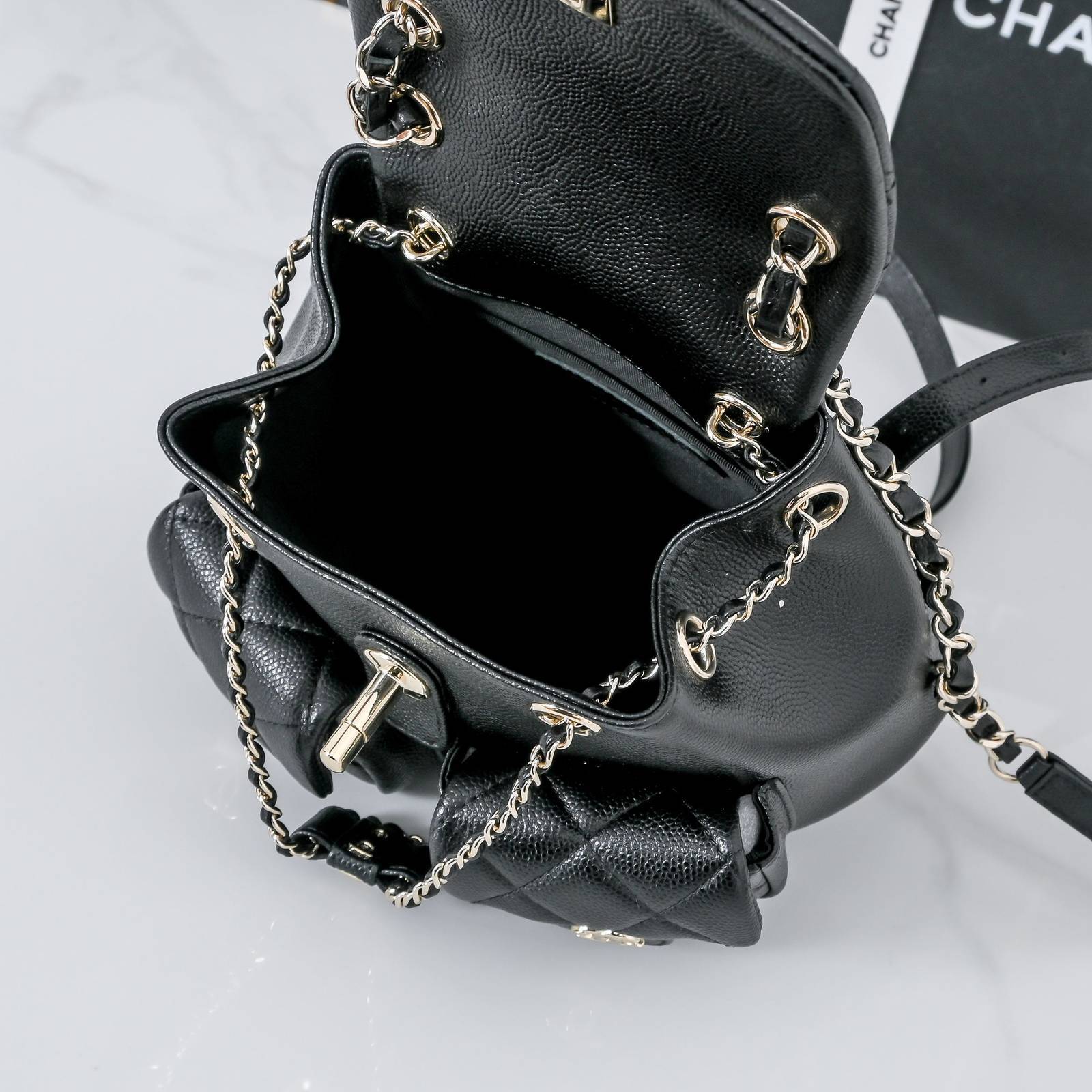 CHANEL シャネル マトラッセ キャビアスキン ミニリュック バックパック シャンパンゴールド金具 2WAY ブラッ - 画像 4