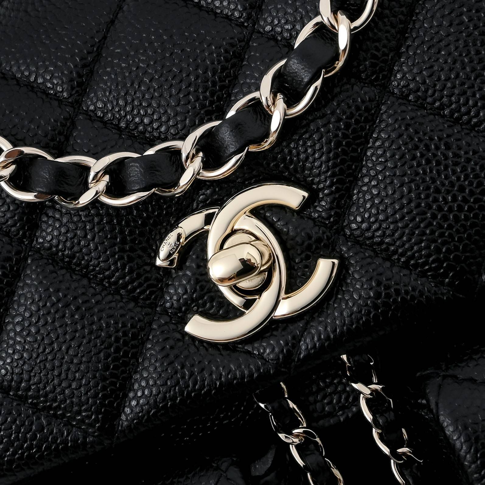 CHANEL シャネル マトラッセ キャビアスキン ミニリュック バックパック シャンパンゴールド金具 2WAY ブラッ - 画像 6