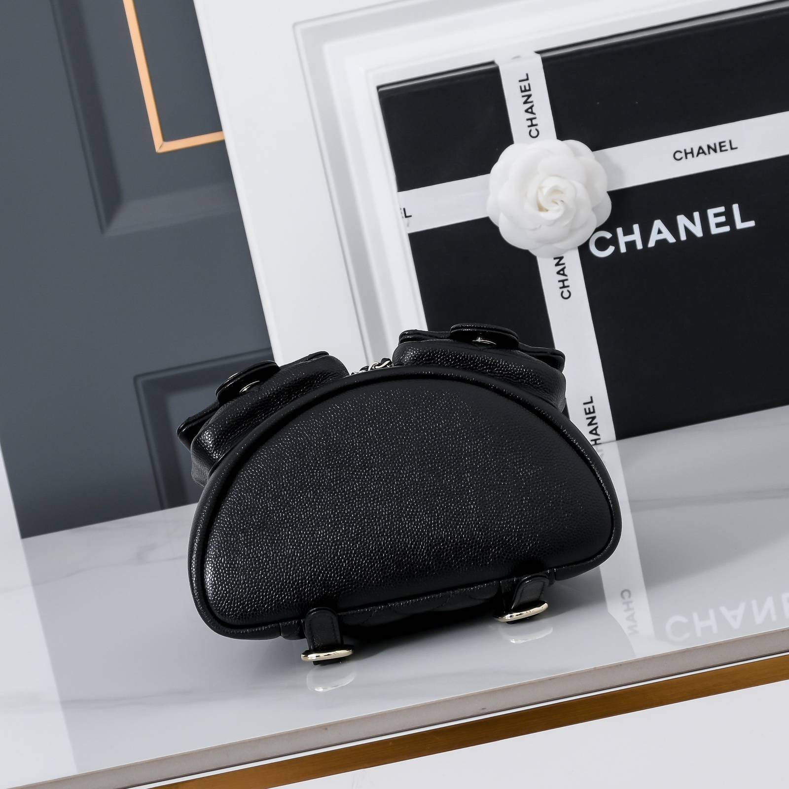 CHANEL シャネル マトラッセ キャビアスキン ミニリュック バックパック シャンパンゴールド金具 2WAY ブラッ - 画像 7