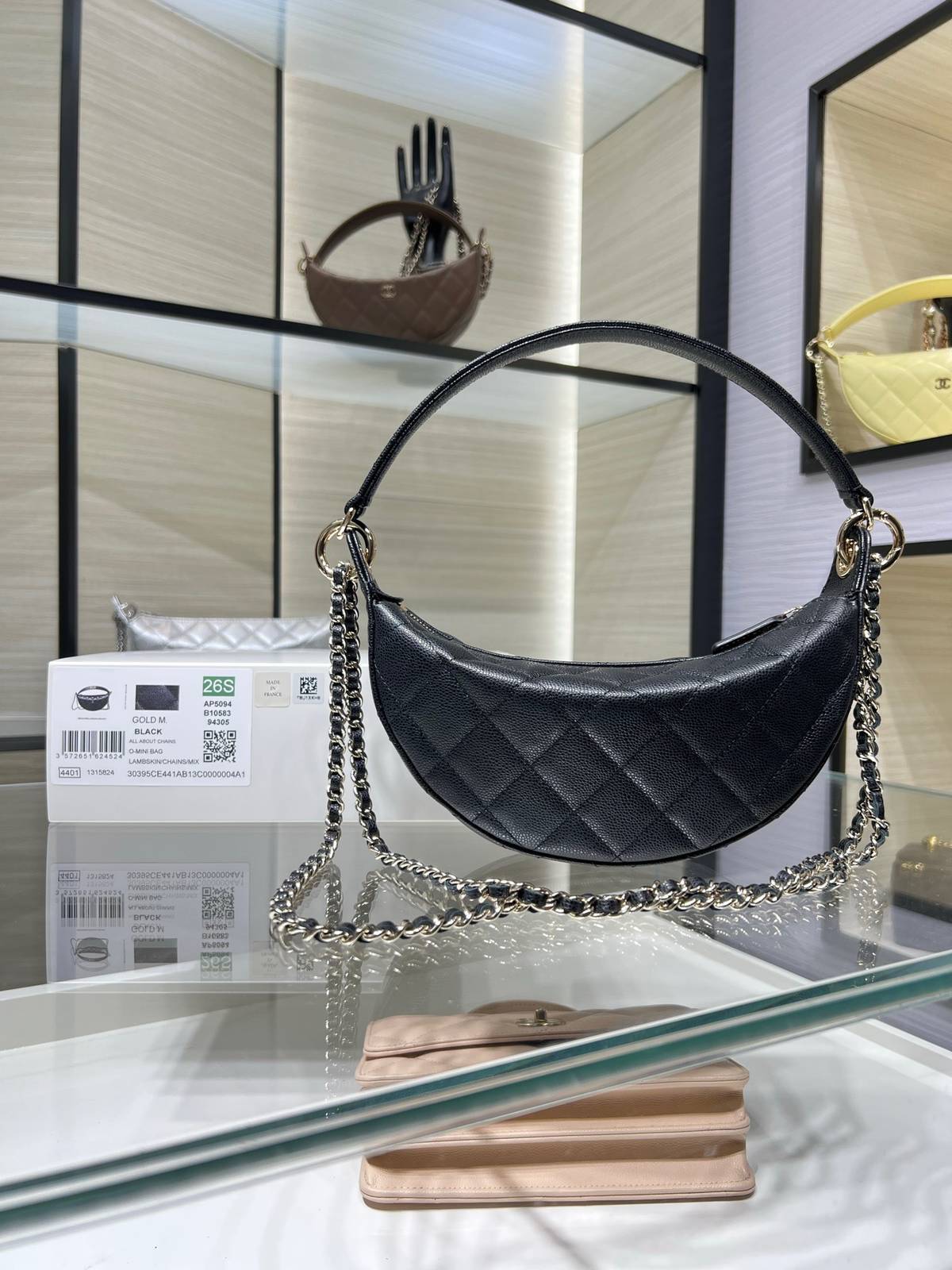 シャネル AP5094Y マトラッセ チェーンショルダーバッグ キャビアスキン ブラック ゴールド金具 レディース - 画像 9