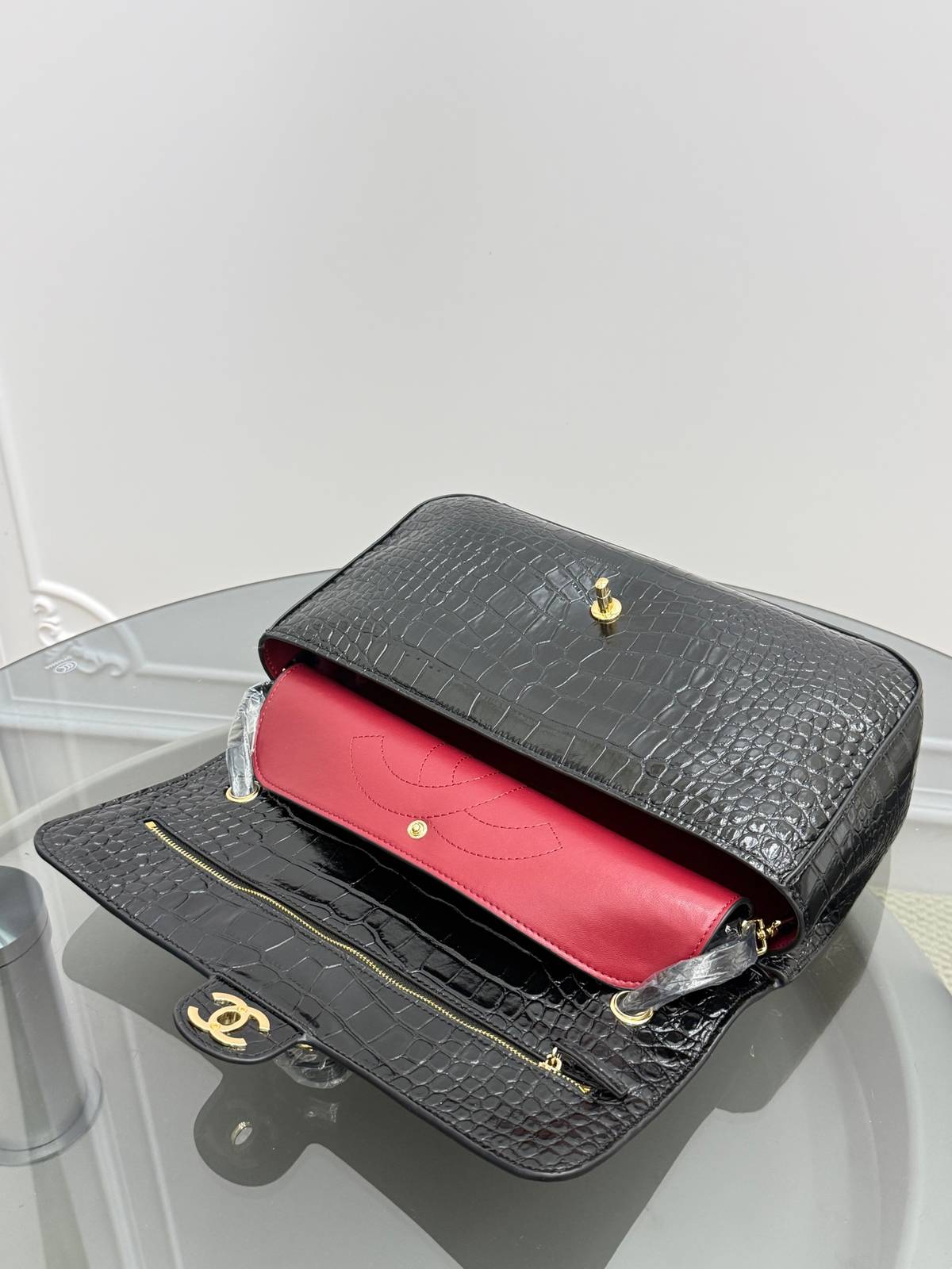 シャネル CHANEL キャビアスキン マトラッセ フラップバッグ ゴールド金具 ターンロック レザー編み込みチェーン - 画像 6