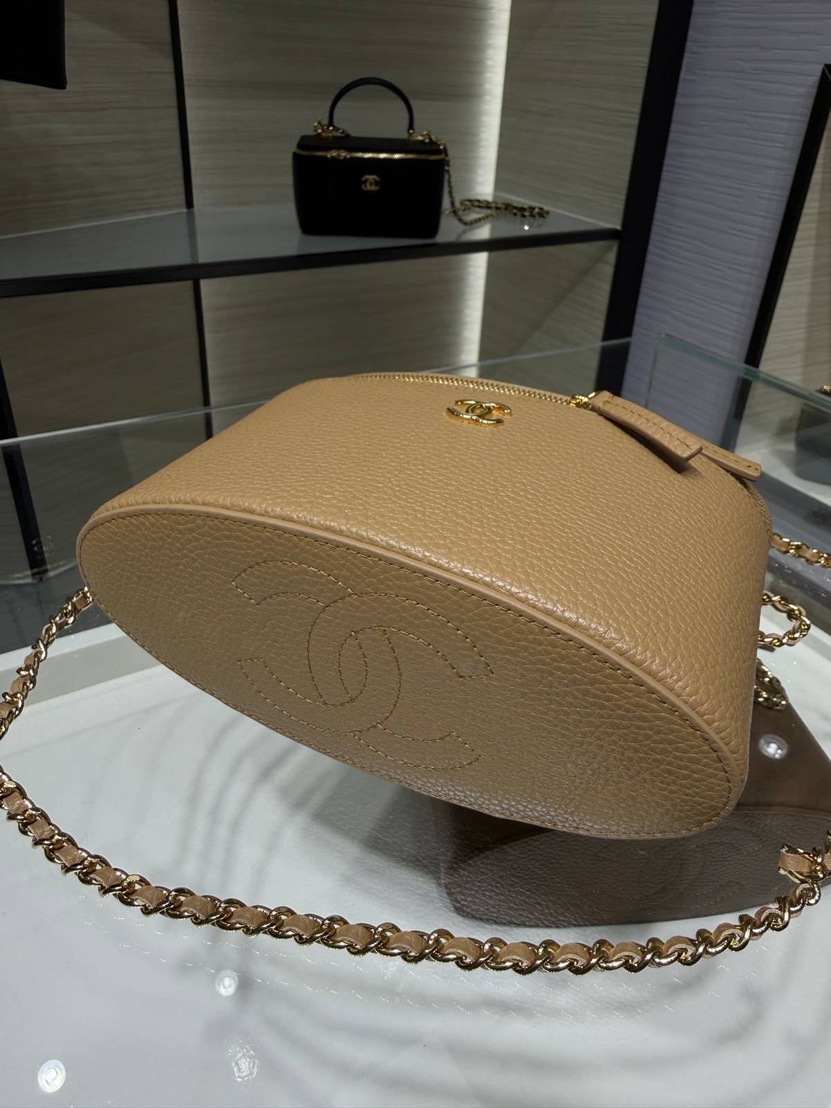 シャネル CHANEL バニティバッグ キャビアスキン ミラー付き フラップバッグ ゴールド金具 レディース - 画像 7