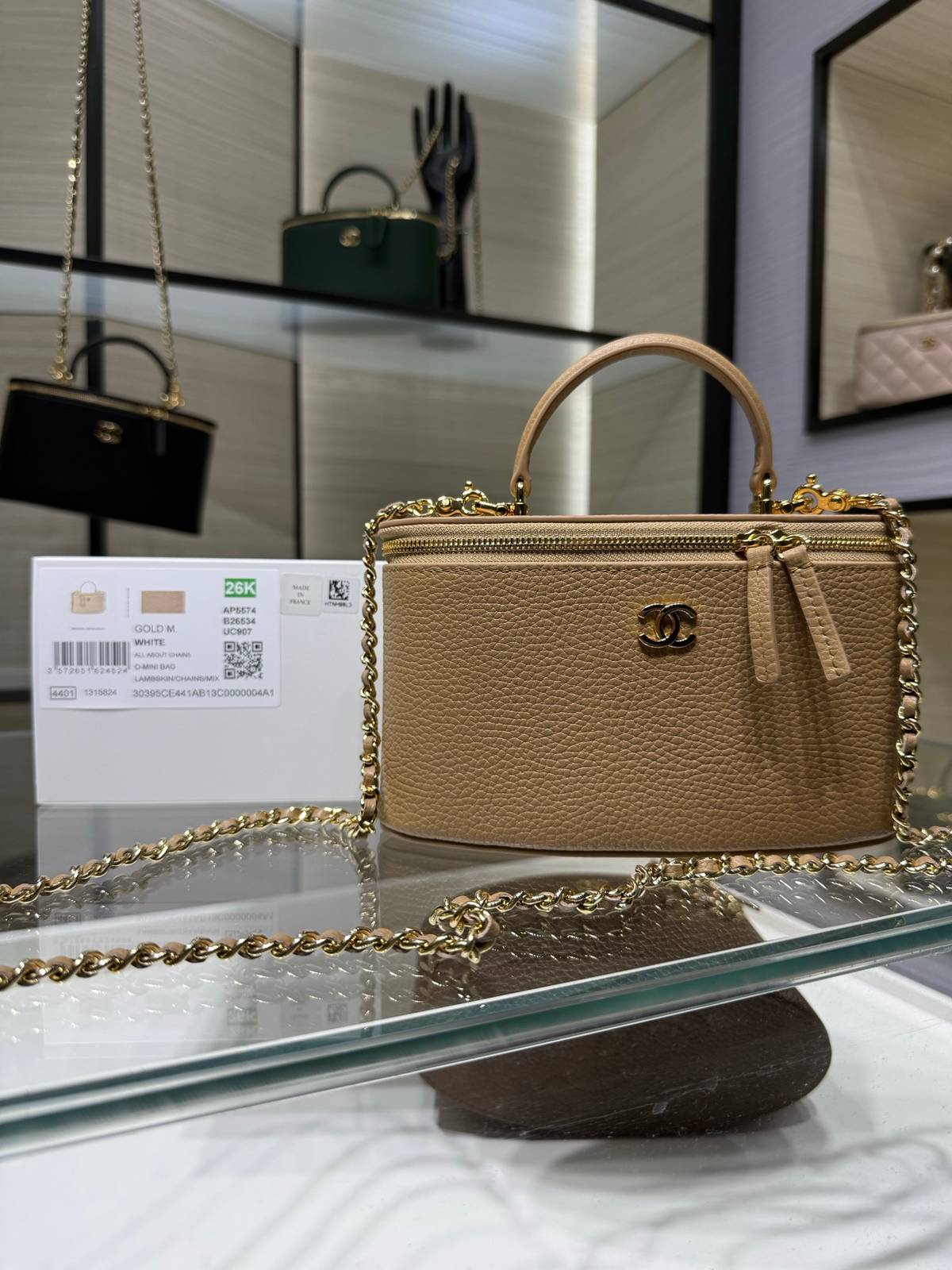 シャネル CHANEL バニティバッグ キャビアスキン ミラー付き フラップバッグ ゴールド金具 レディース - 画像 10