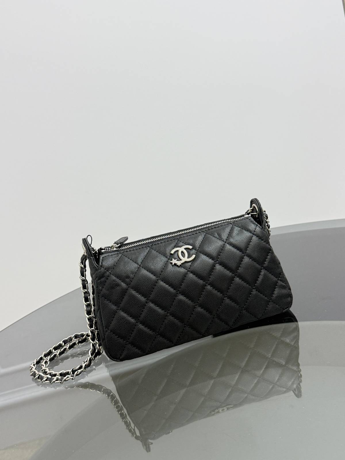 シャネル 6806 マトラッセ チェーンショルダーバッグ キャビアスキン シルバー金具 レディース ブラック レッド - 画像 10