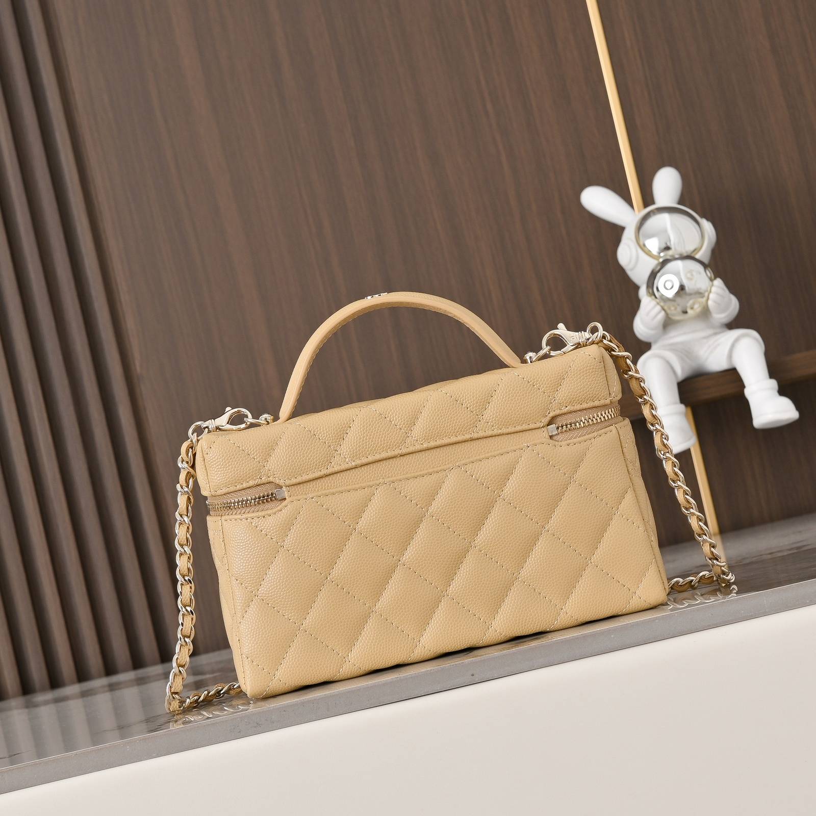 シャネル CHANEL マトラッセ ハンドバッグ キャビアスキン ゴールド金具 フラップバッグ レザー編み込みチェーン - 画像 8